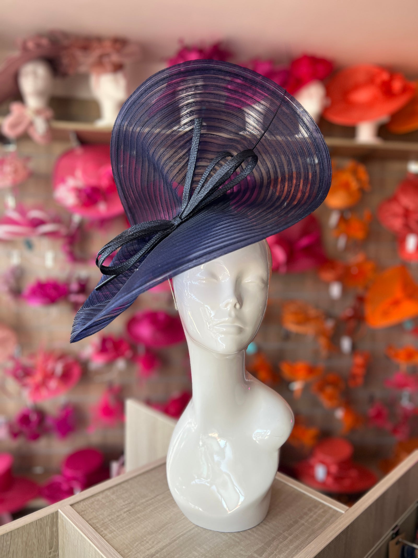 Navy Crinoline Hatinator with Bow-Fascinators Direct