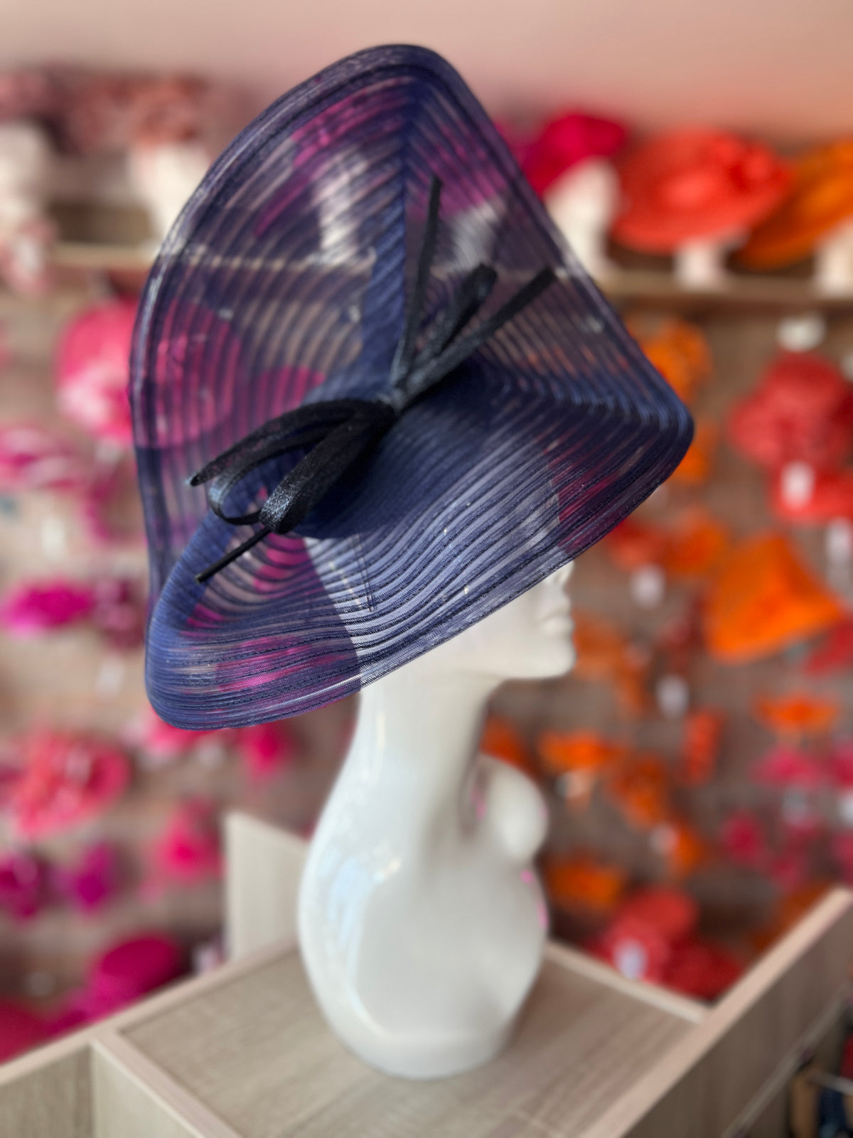 Navy Crinoline Hatinator with Bow-Fascinators Direct