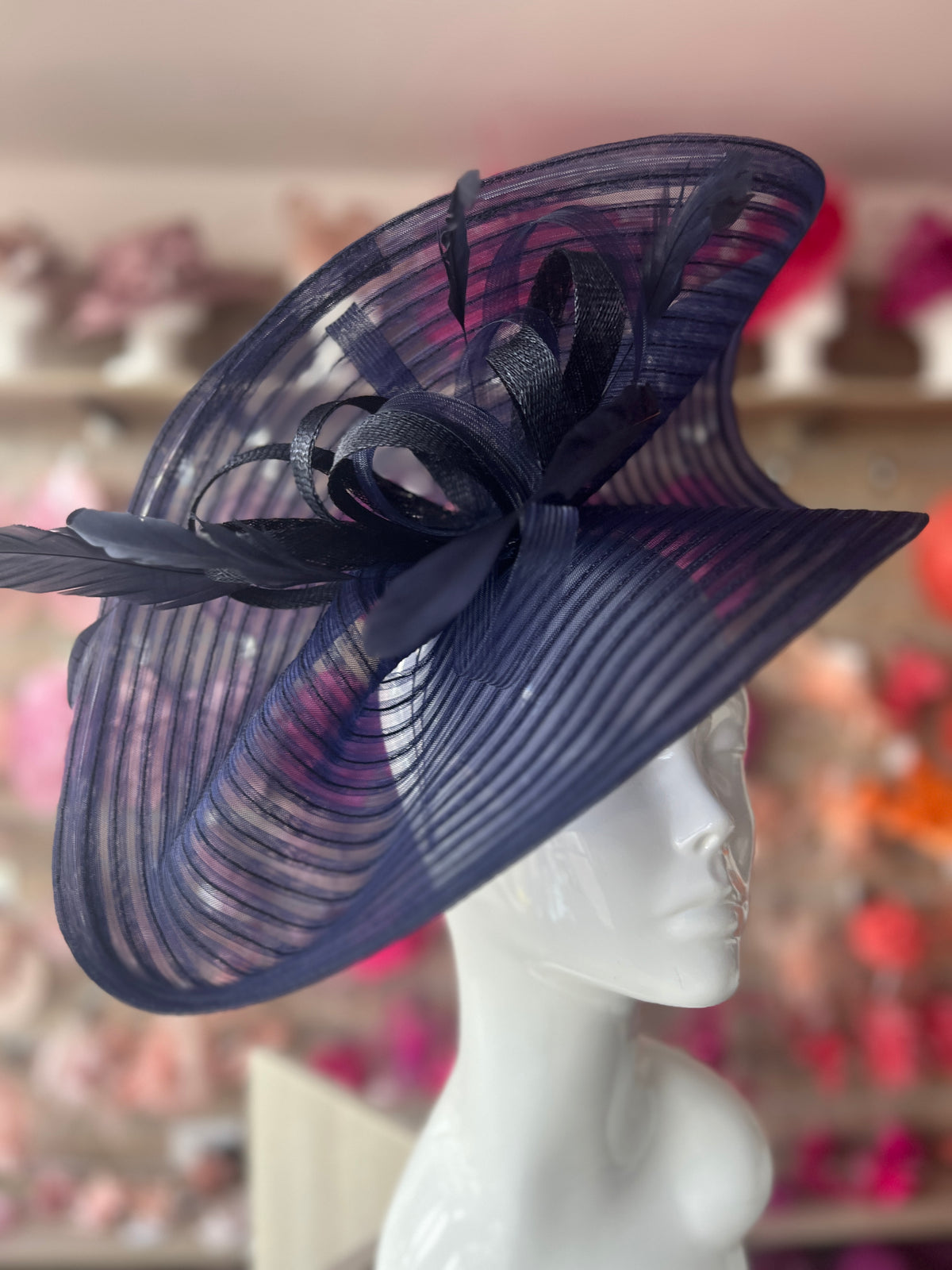 Navy Crinoline Hatinator with Loops &amp; Feathers-Fascinators Direct
