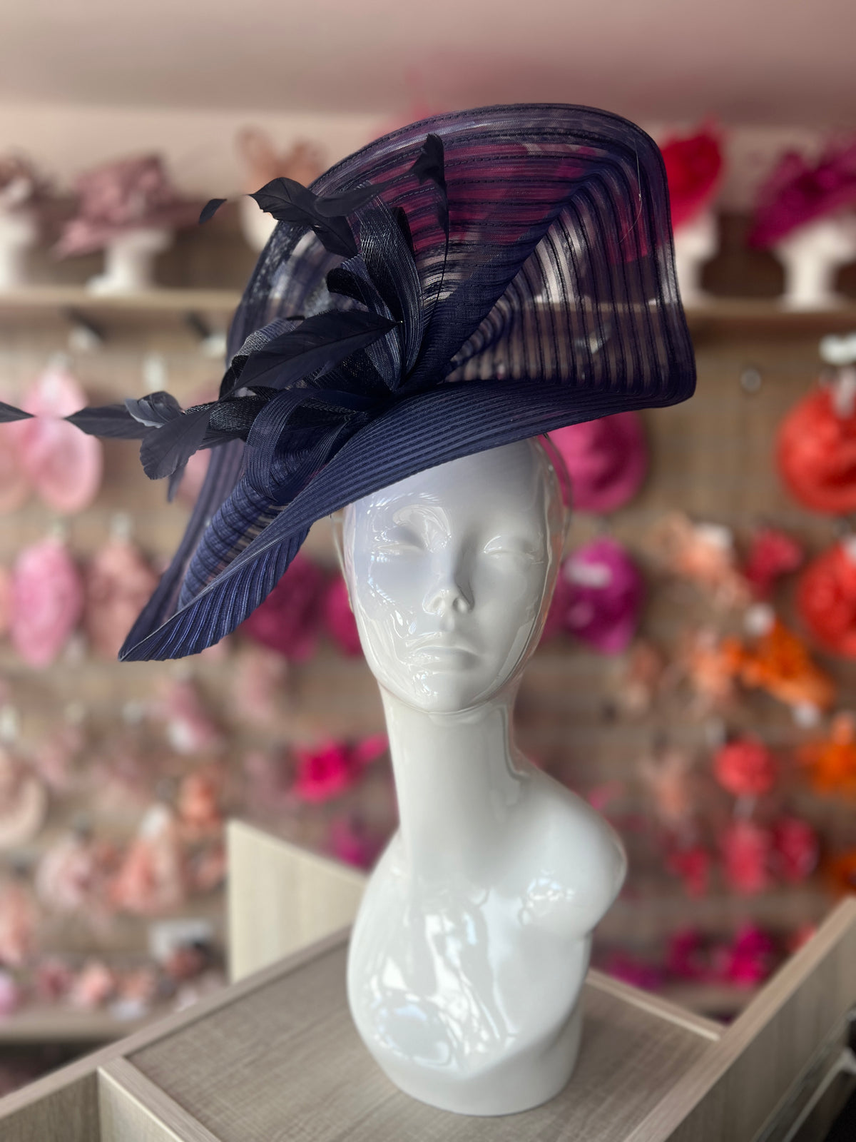 Navy Crinoline Hatinator with Loops &amp; Feathers-Fascinators Direct