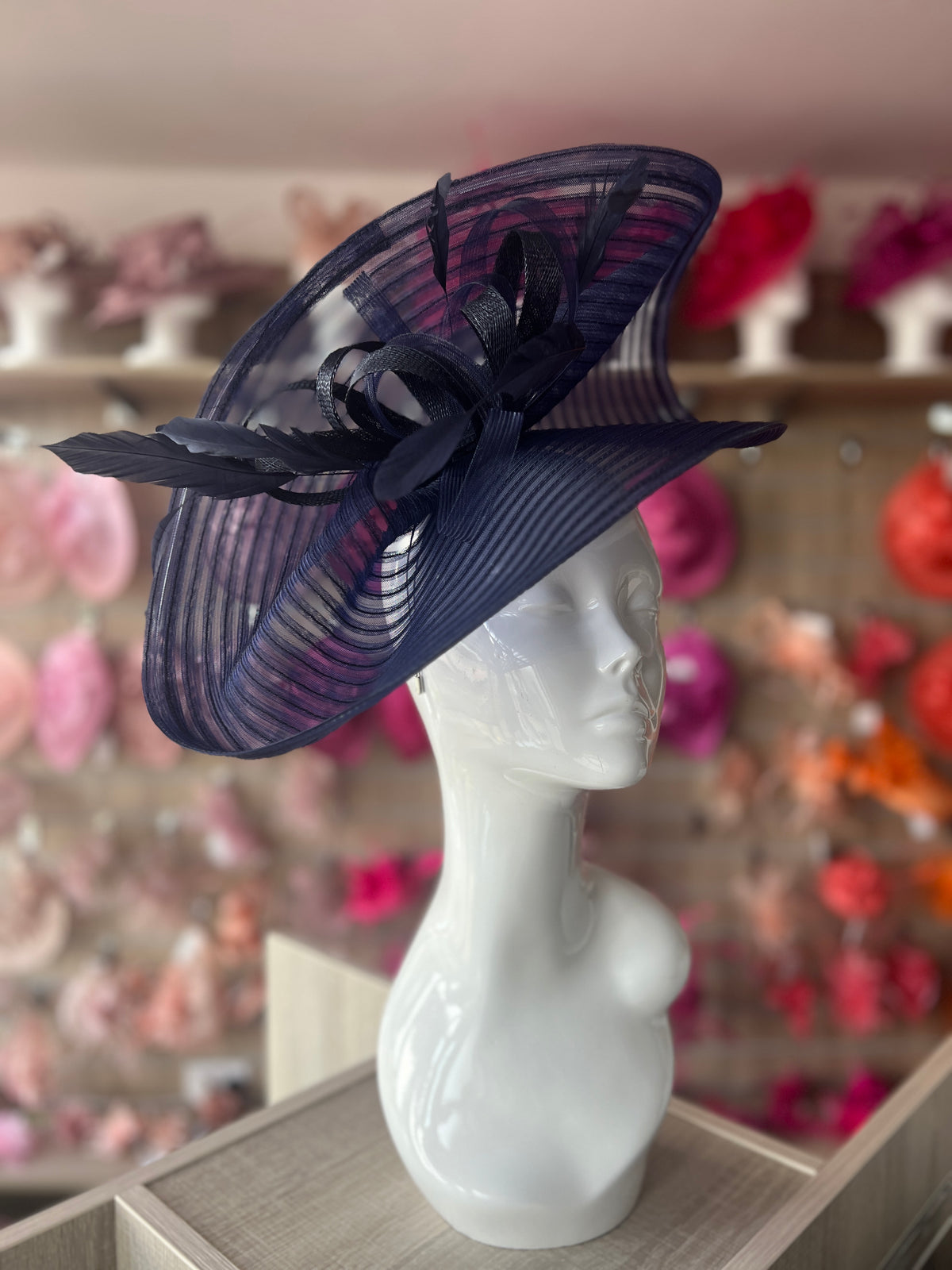 Navy Crinoline Hatinator with Loops &amp; Feathers-Fascinators Direct