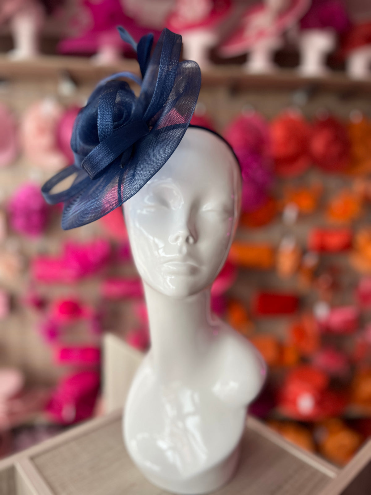 Navy Crinoline Saucer Fascinator With Loops &amp; Feathers-Fascinators Direct