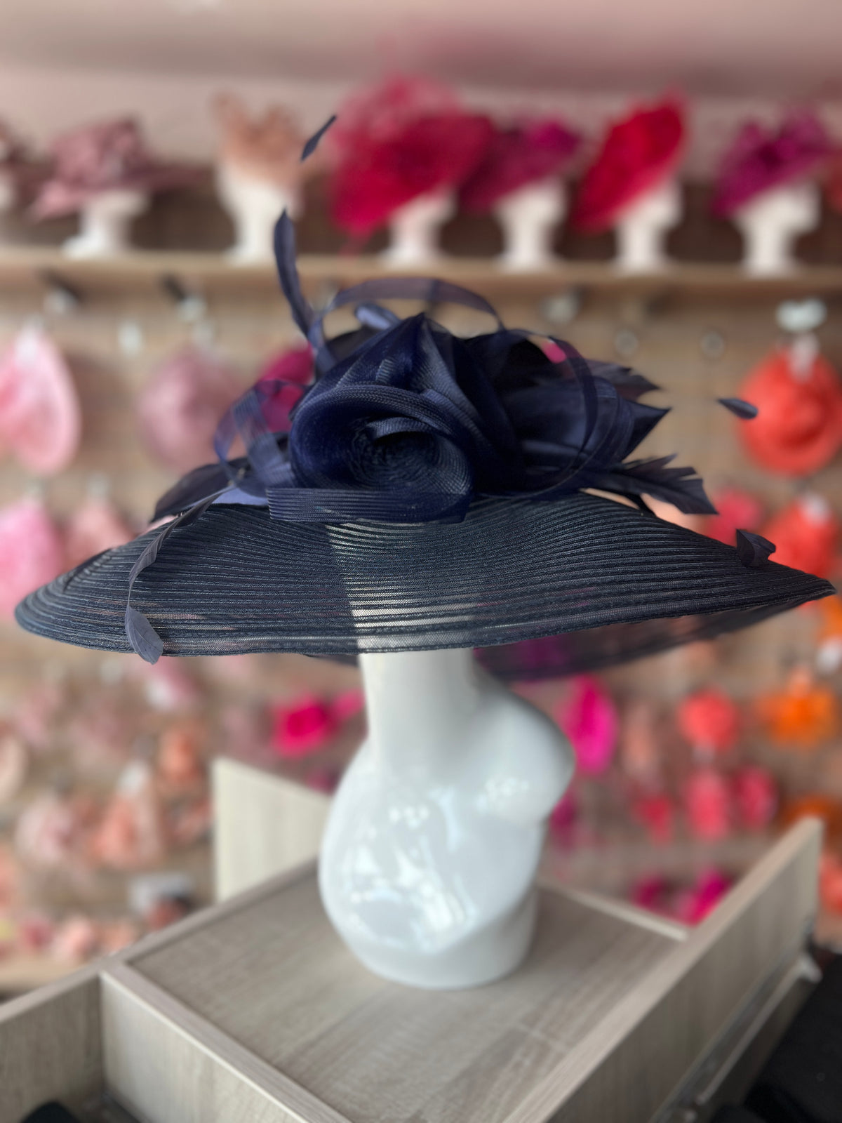Navy Crinoline Wide Brim Hat-Fascinators Direct
