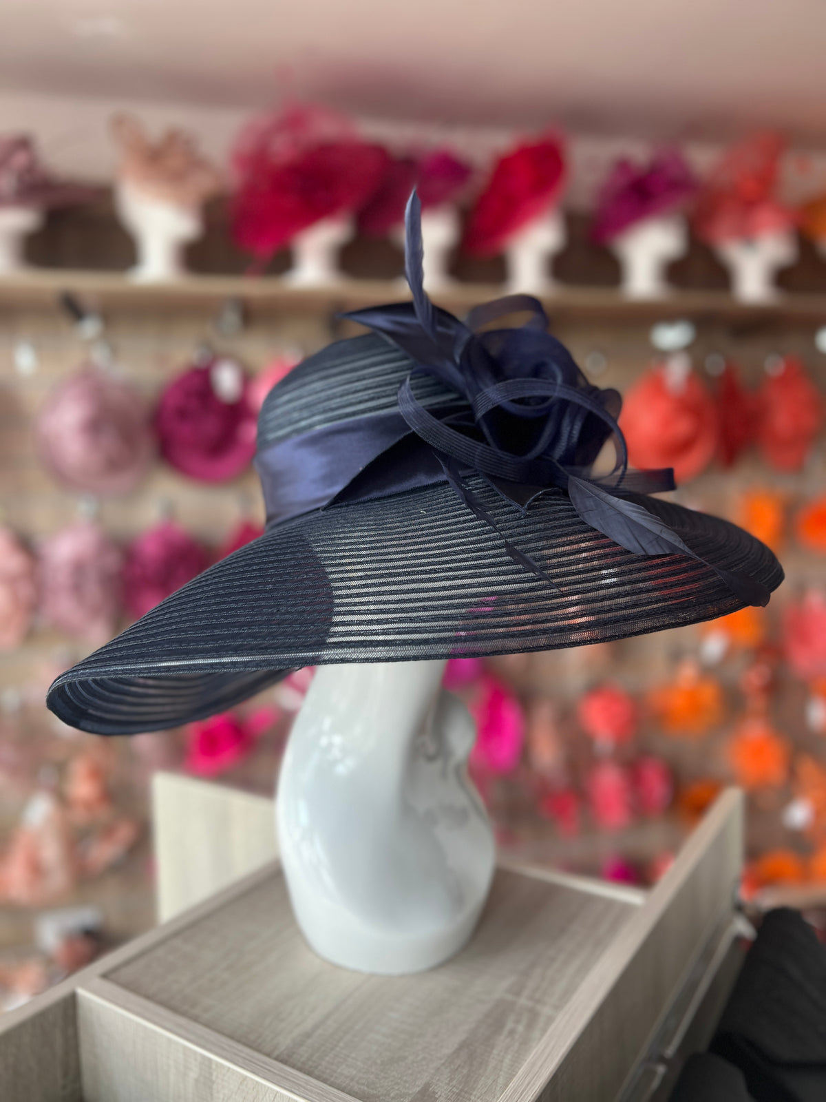 Navy Crinoline Wide Brim Hat-Fascinators Direct