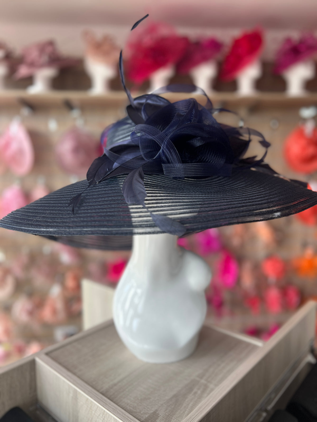Navy Crinoline Wide Brim Hat-Fascinators Direct