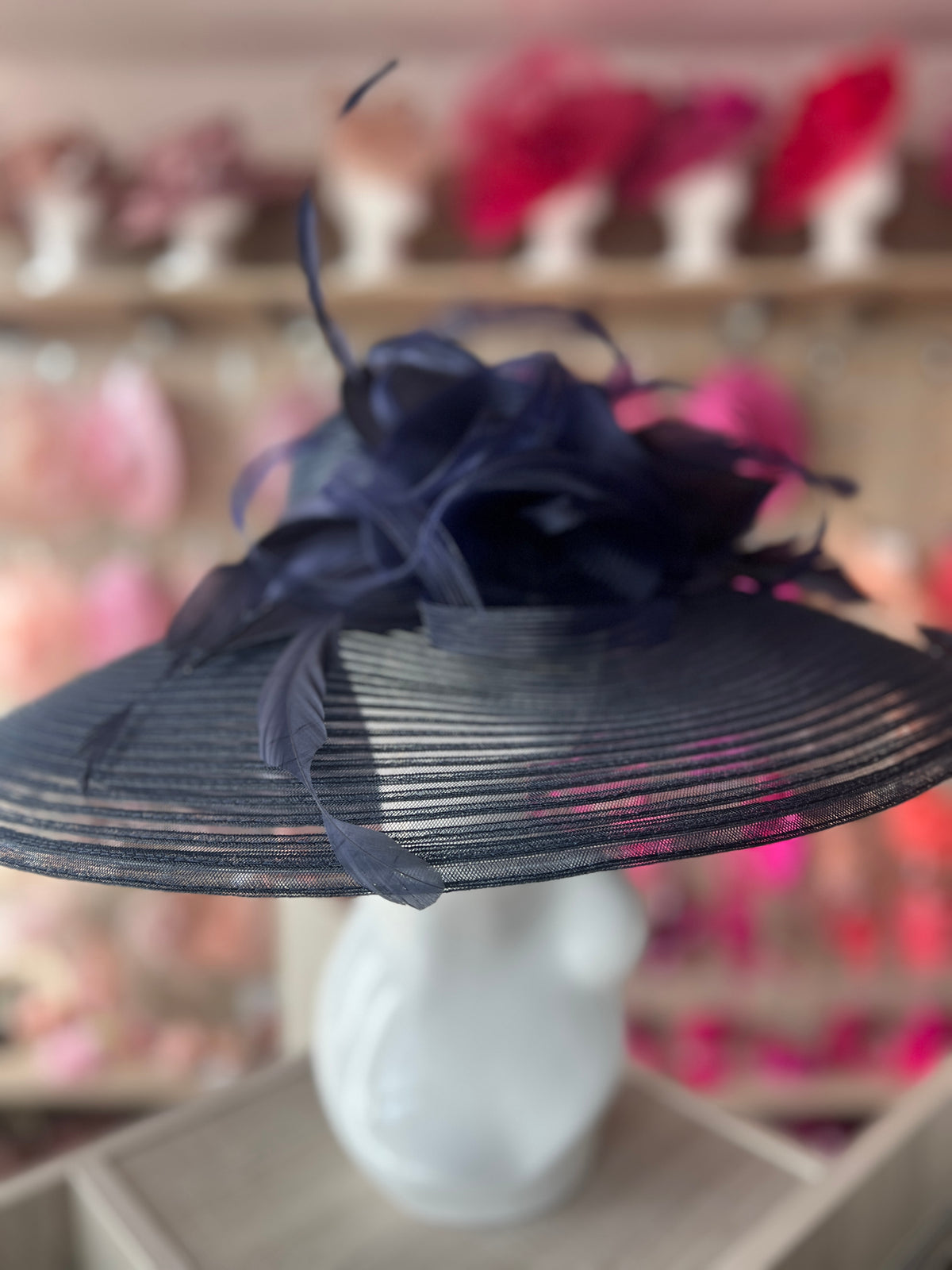 Navy Crinoline Wide Brim Hat-Fascinators Direct