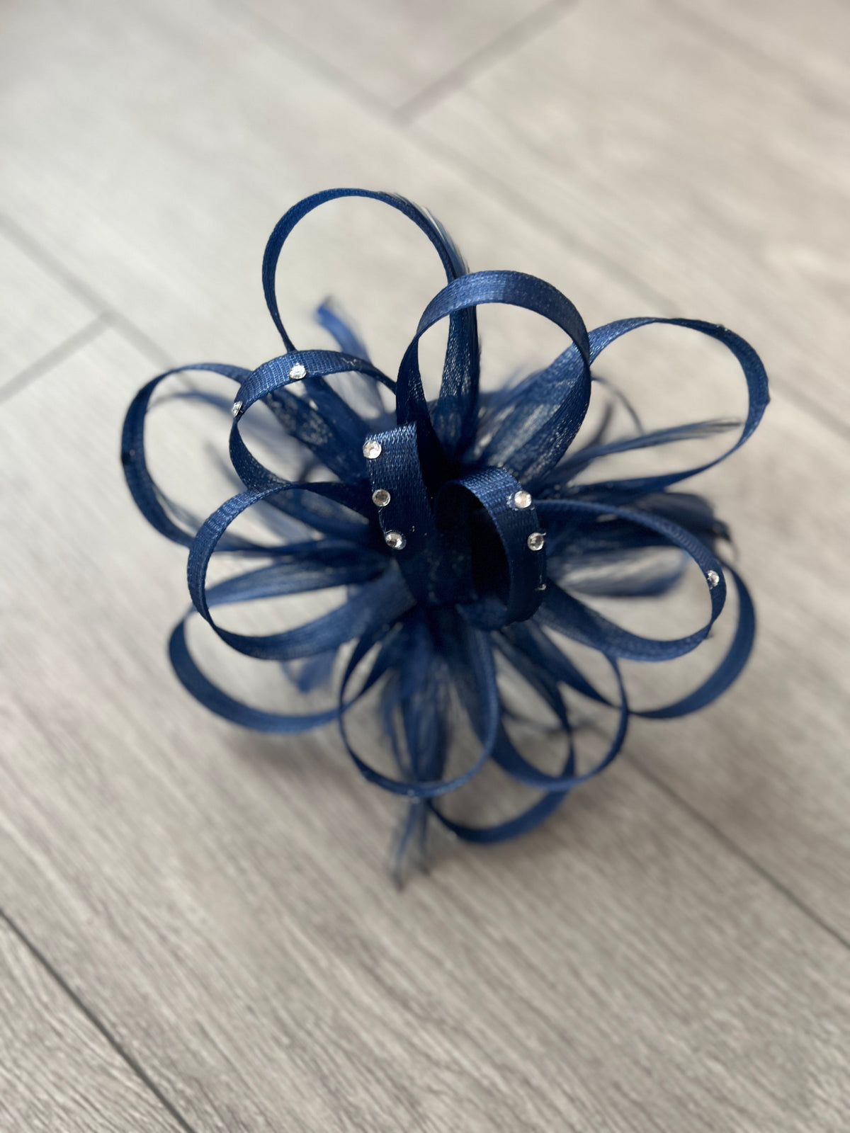 Navy Diamante Fascinator With Loops &amp; Wispy Feathers-Fascinators Direct