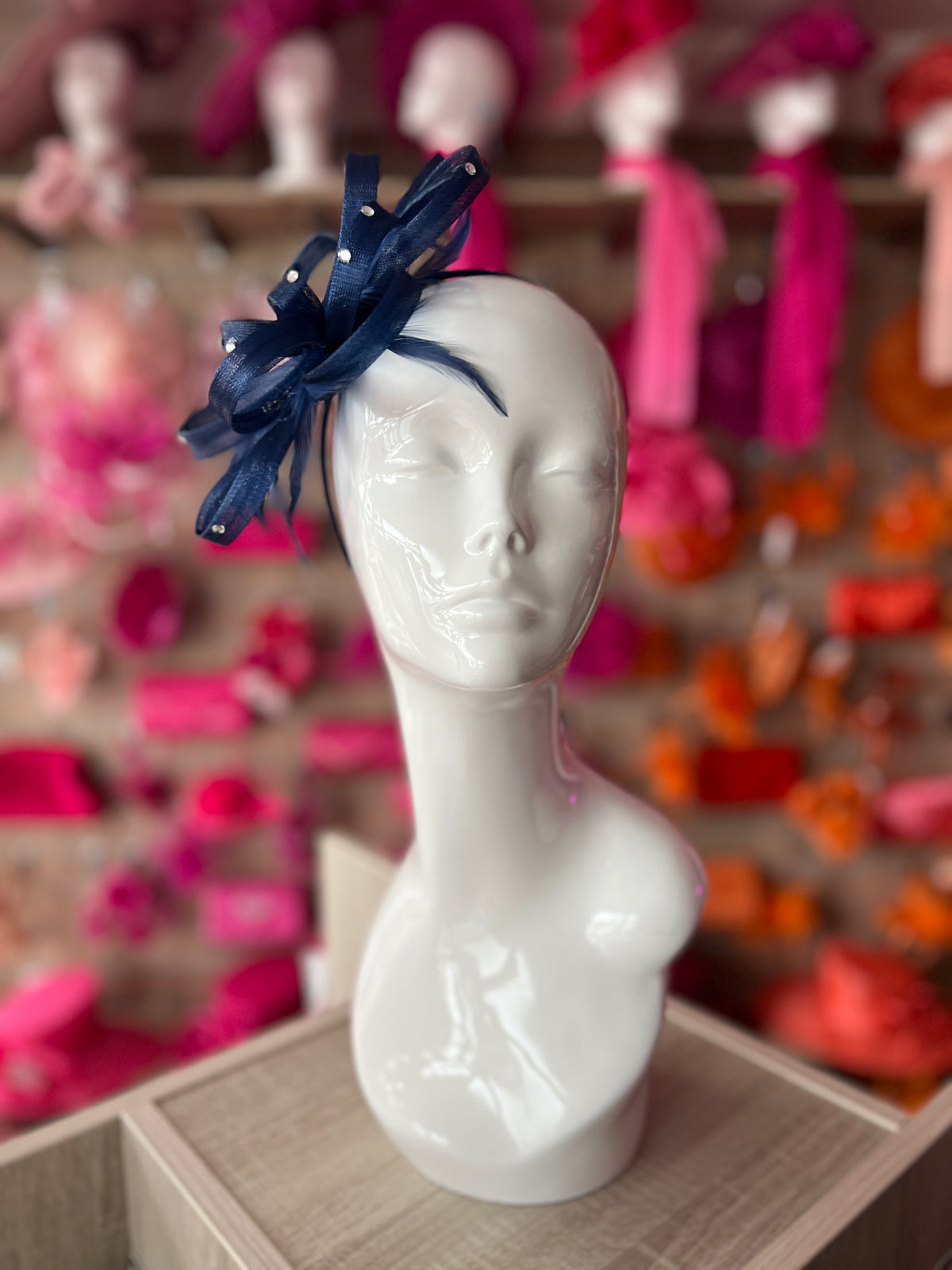 Navy Diamante Fascinator With Loops &amp; Wispy Feathers-Fascinators Direct