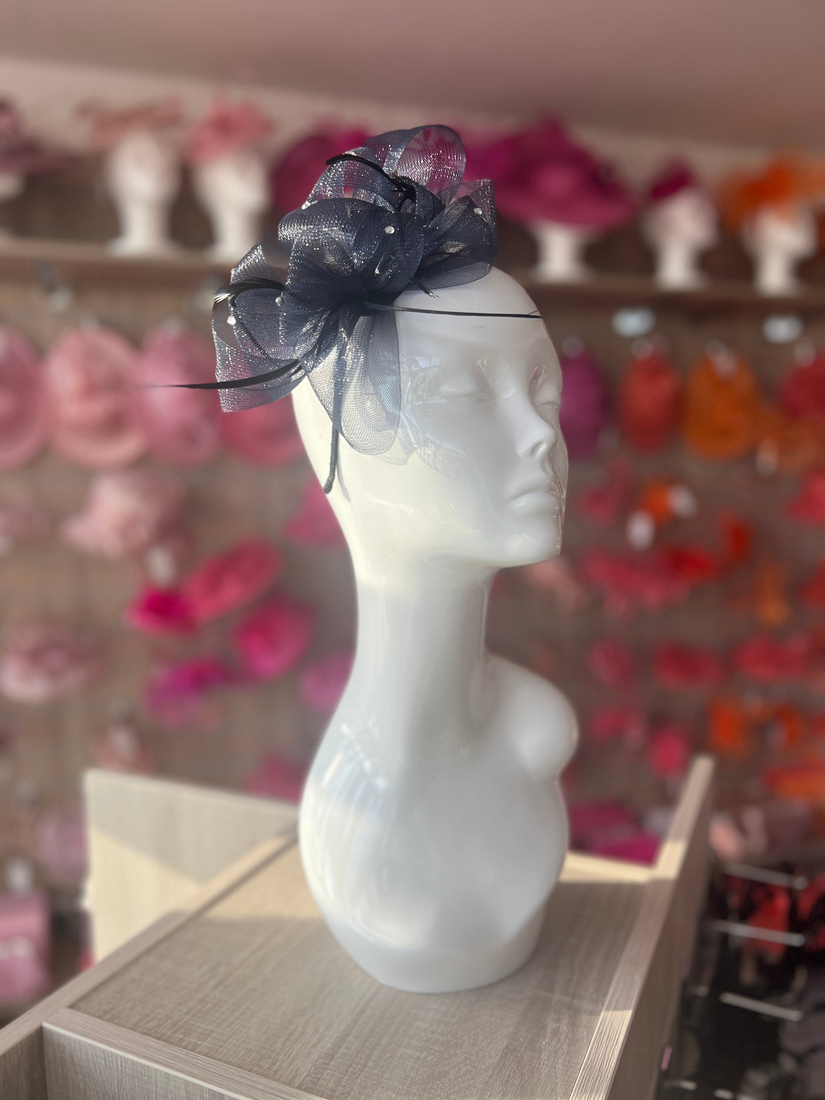 Navy Diamanté Loop Bow Fascinator-Fascinators Direct