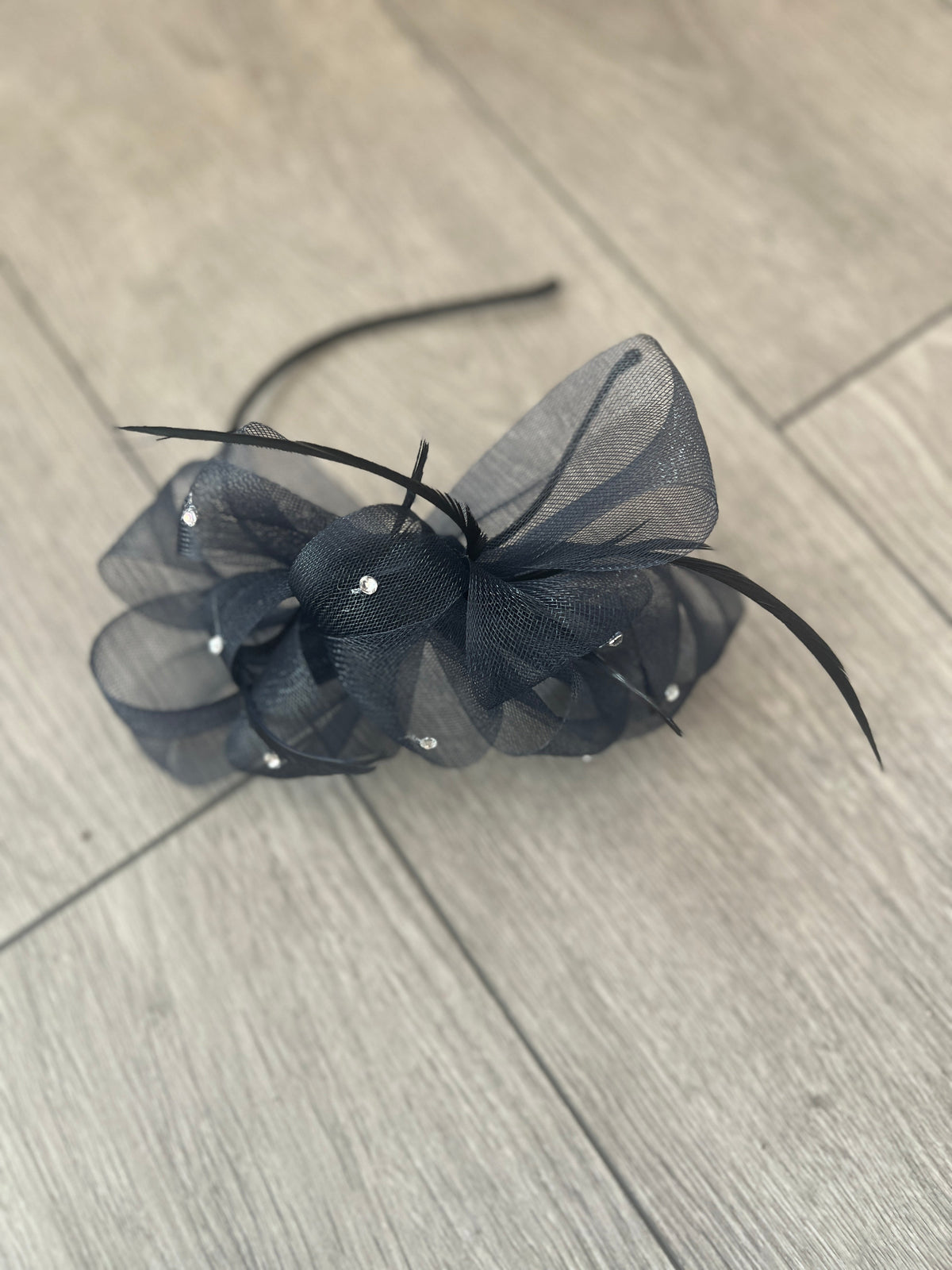 Navy Diamanté Loop Bow Fascinator-Fascinators Direct