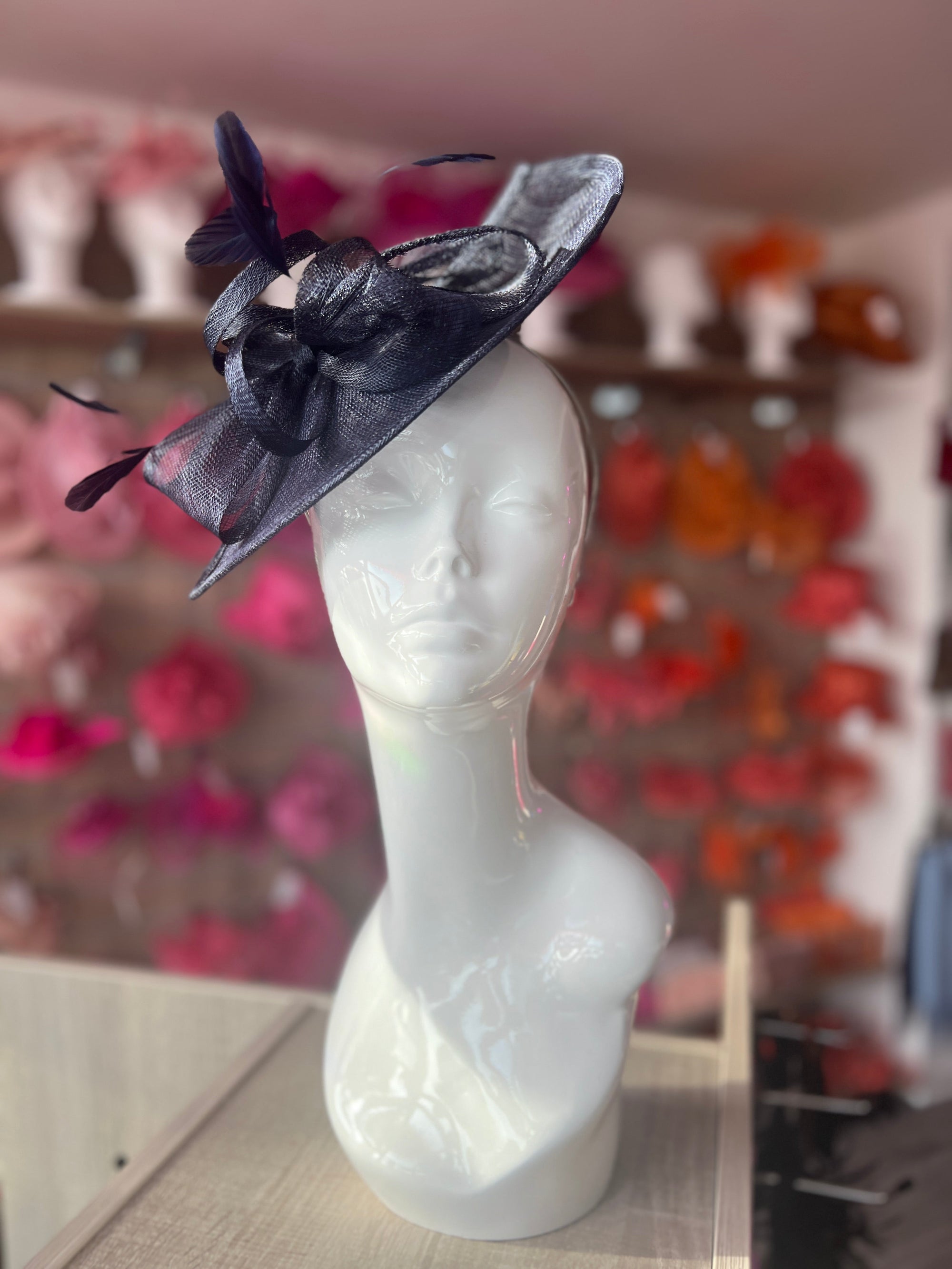 Navy Disc Fascinator with Decorative Bow-Fascinators Direct