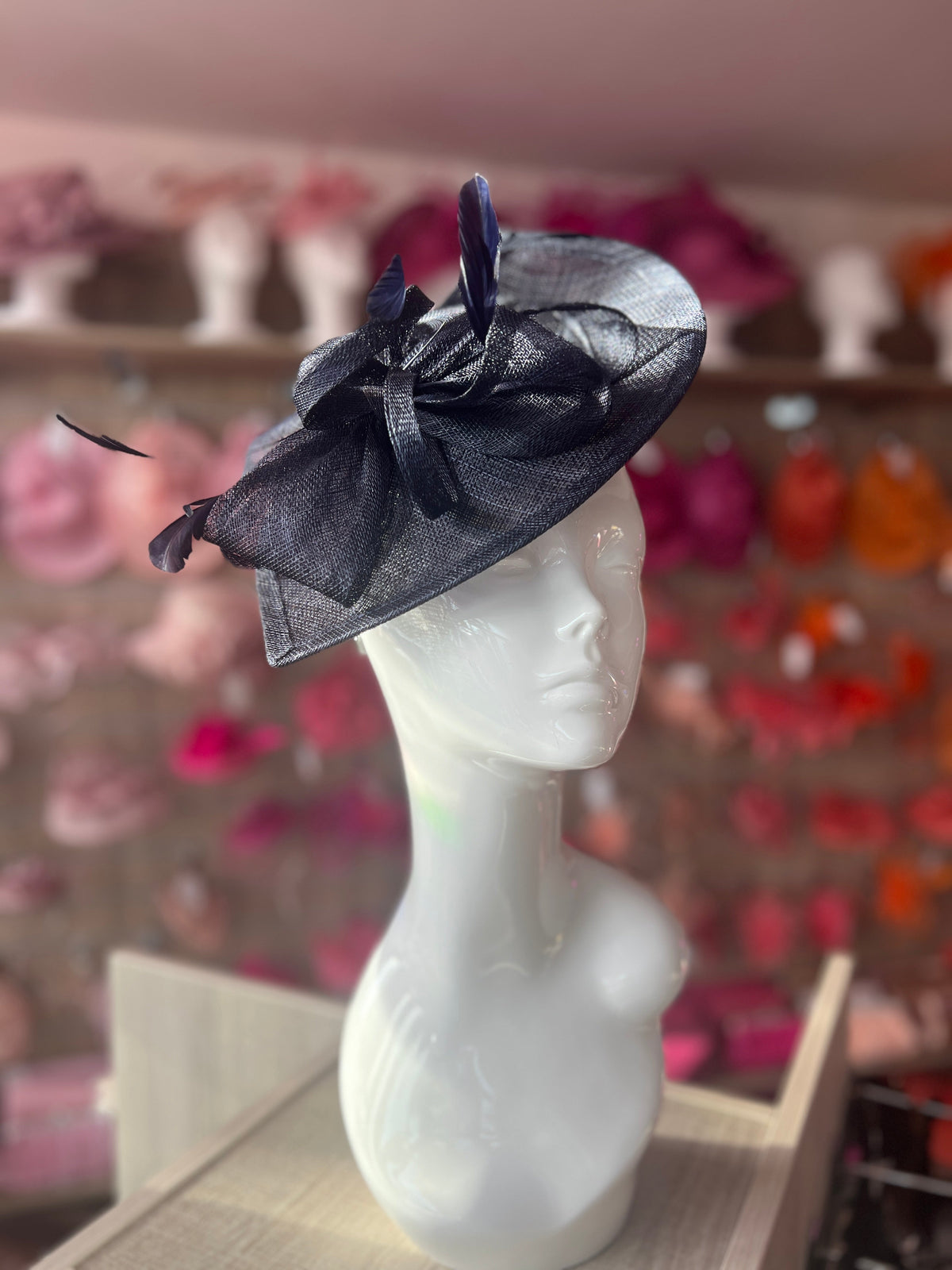 Navy Disc Fascinator with Decorative Bow-Fascinators Direct