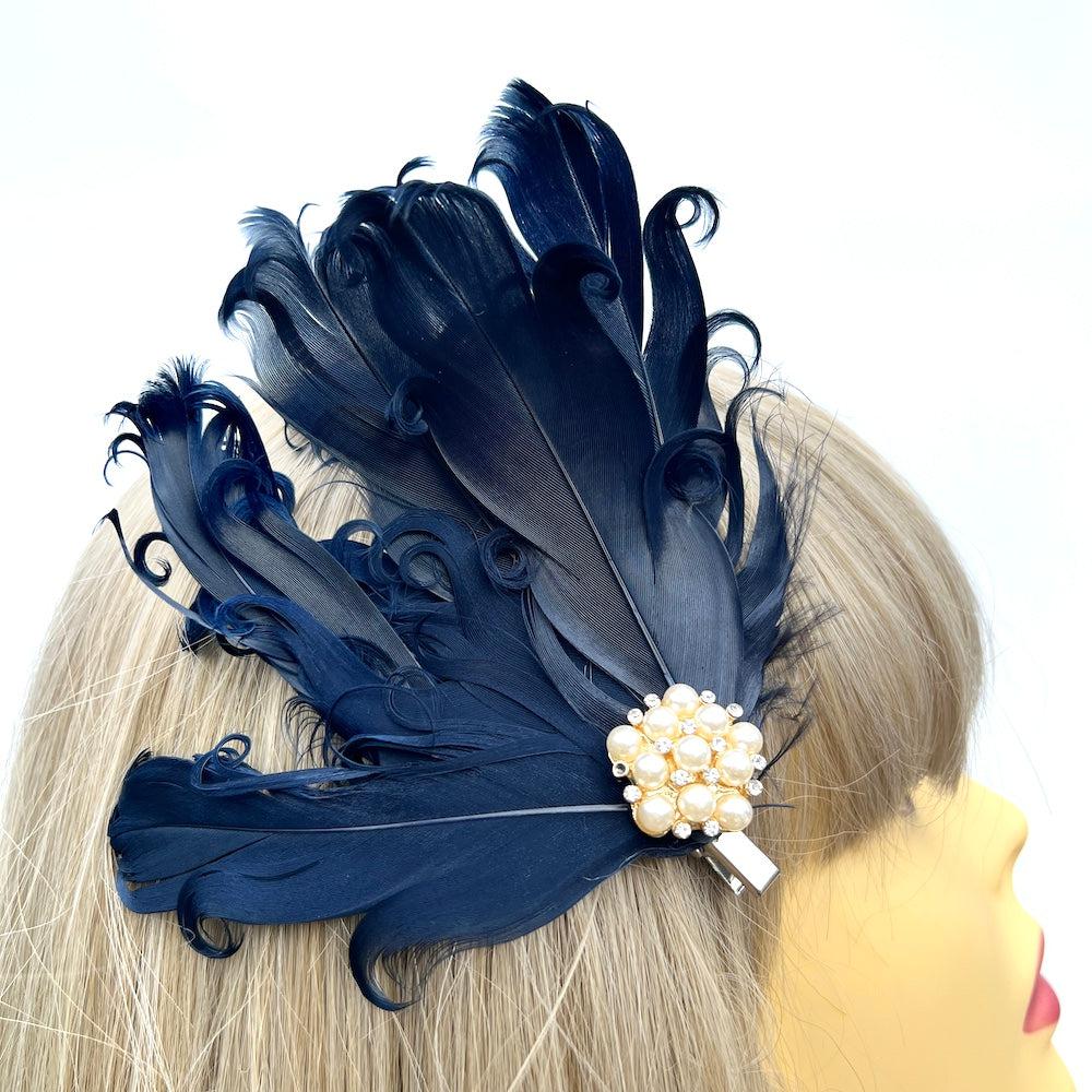 Navy Fascinator Clip Navy Feather Hair Clip