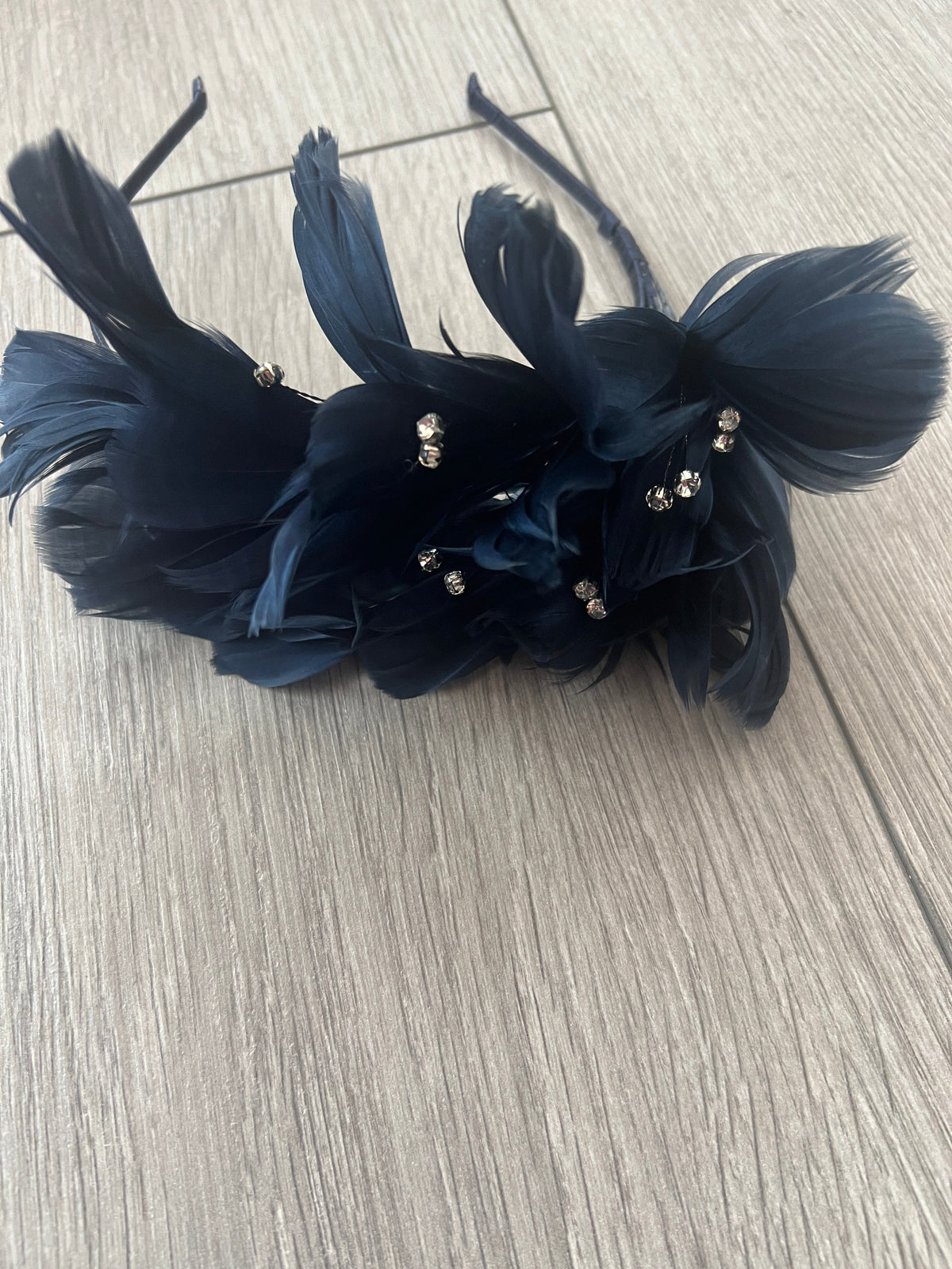 Navy Fascinator Headband with Diamanté &amp; Feather Petals-Fascinators Direct