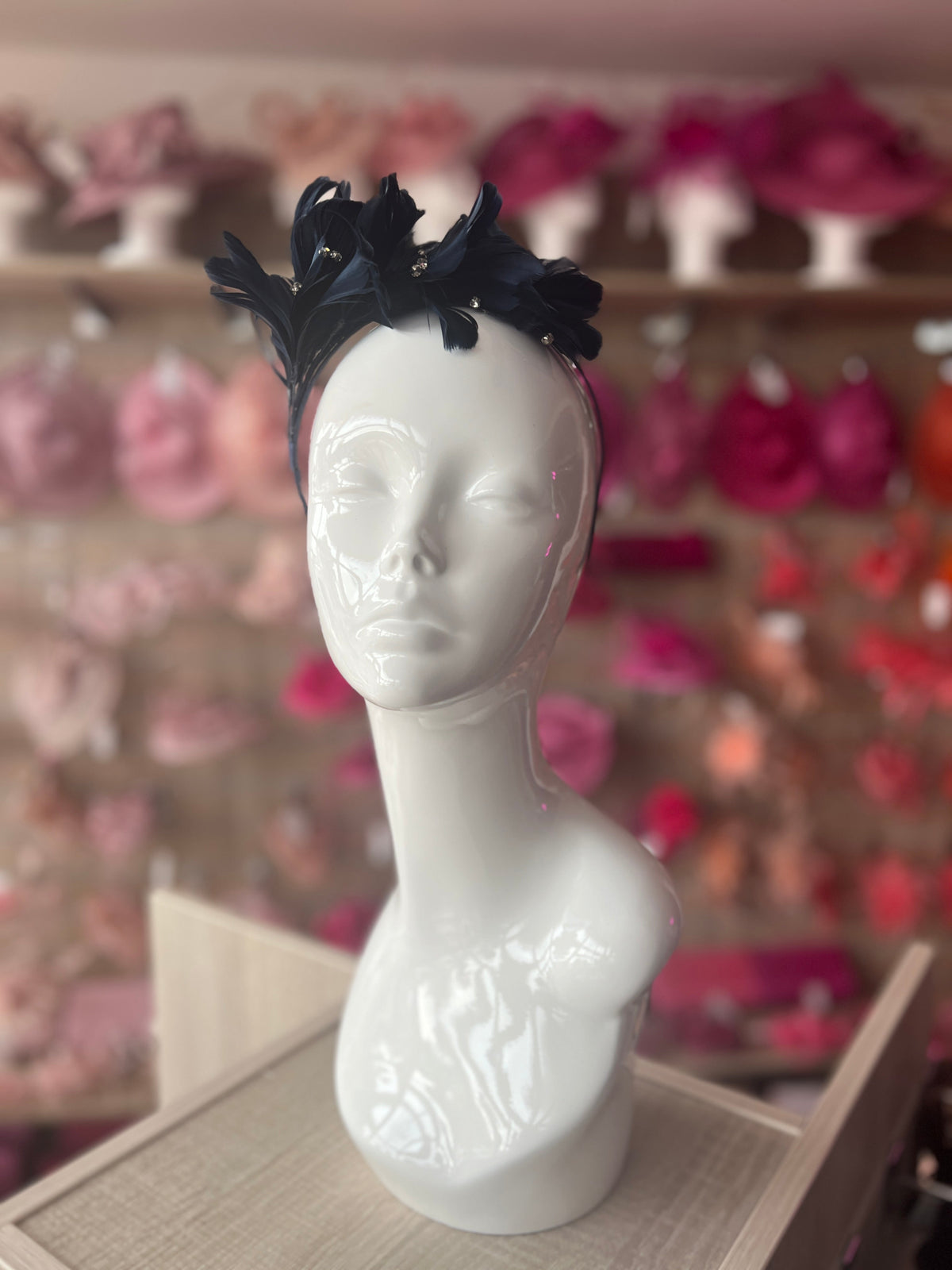Navy Fascinator Headband with Diamanté &amp; Feather Petals-Fascinators Direct