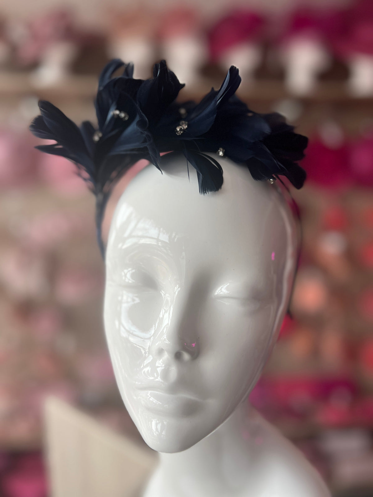 Navy Fascinator Headband with Diamanté &amp; Feather Petals-Fascinators Direct