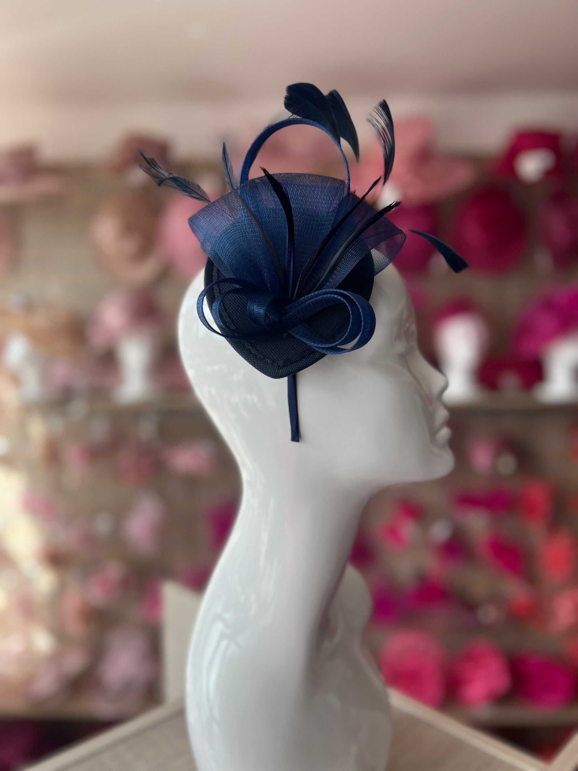 Navy Fascinator Headband with Looped Crin & Feathers-Fascinators Direct