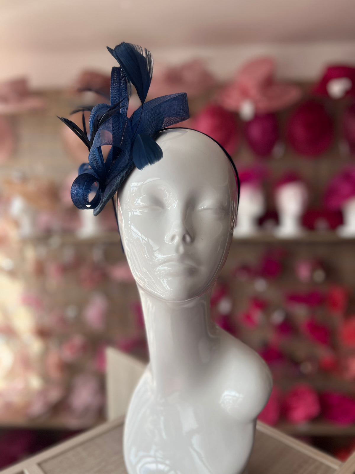 Navy Fascinator Headband with Looped Crin &amp; Feathers-Fascinators Direct