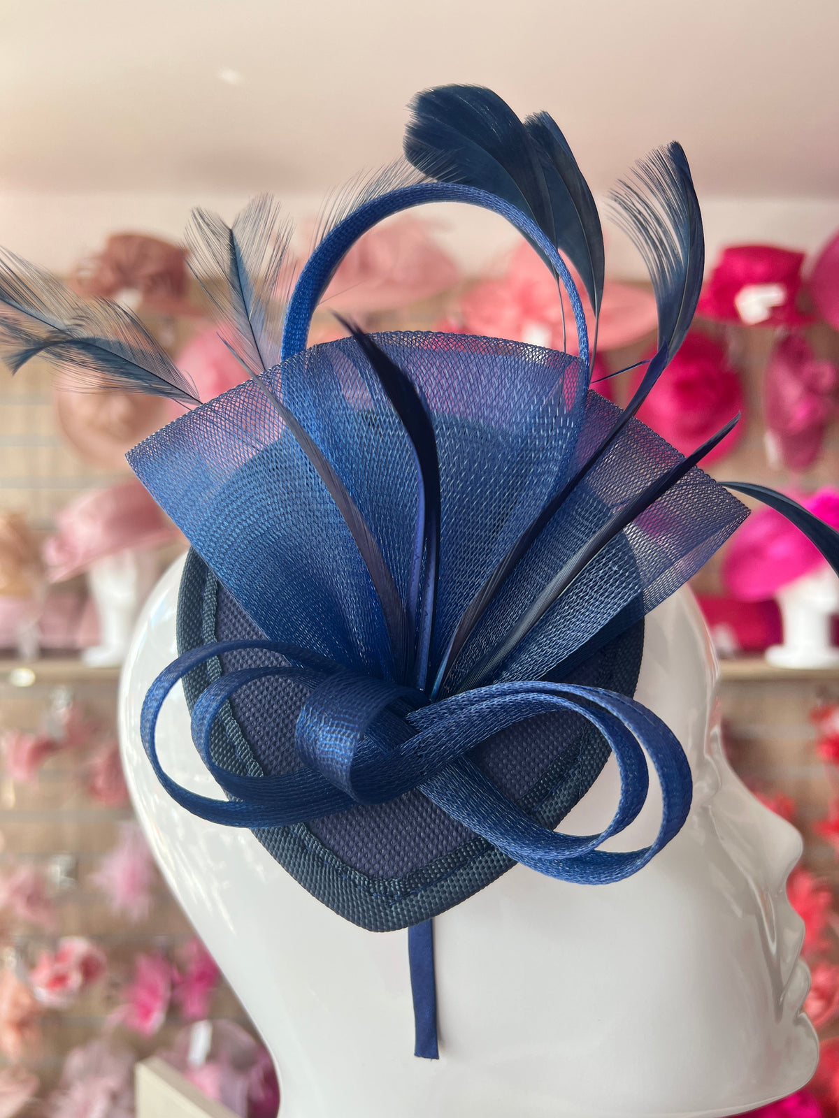 Navy Fascinator Headband with Looped Crin &amp; Feathers-Fascinators Direct
