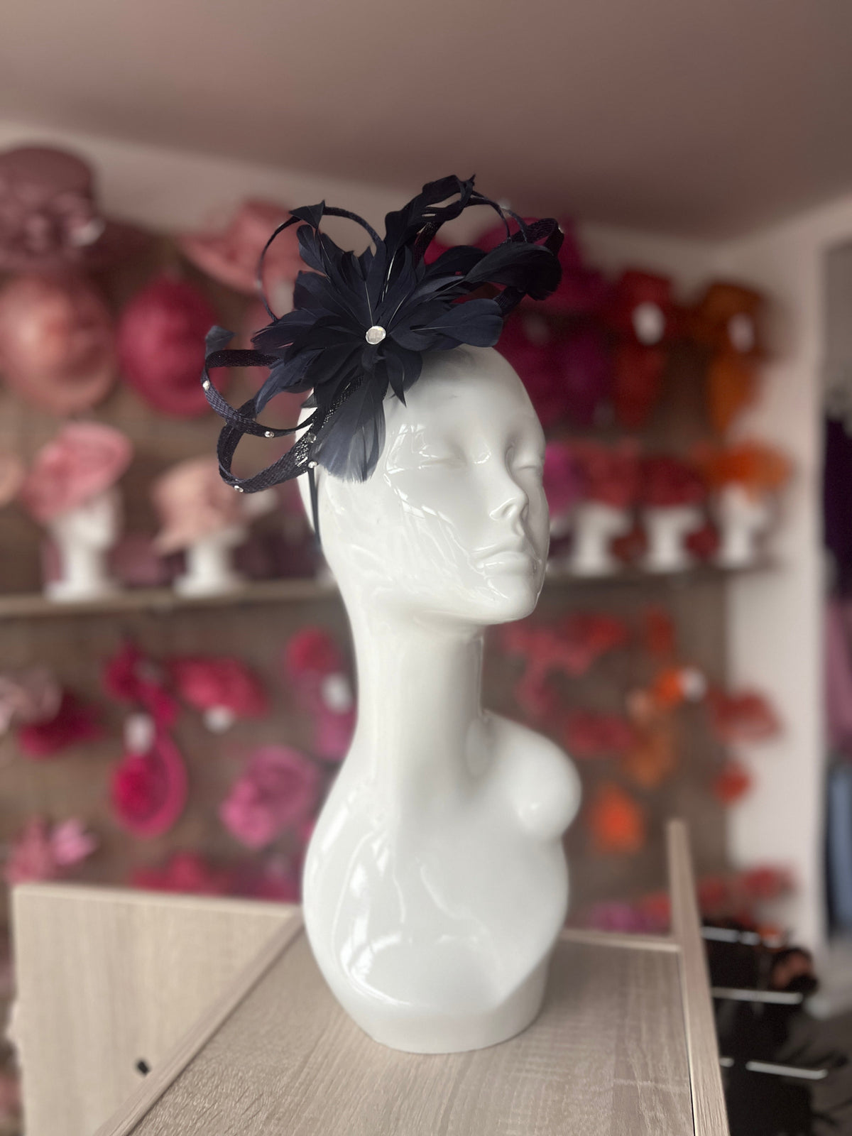 Navy Fascinator With Diamanté Loops &amp; Flower-Fascinators Direct