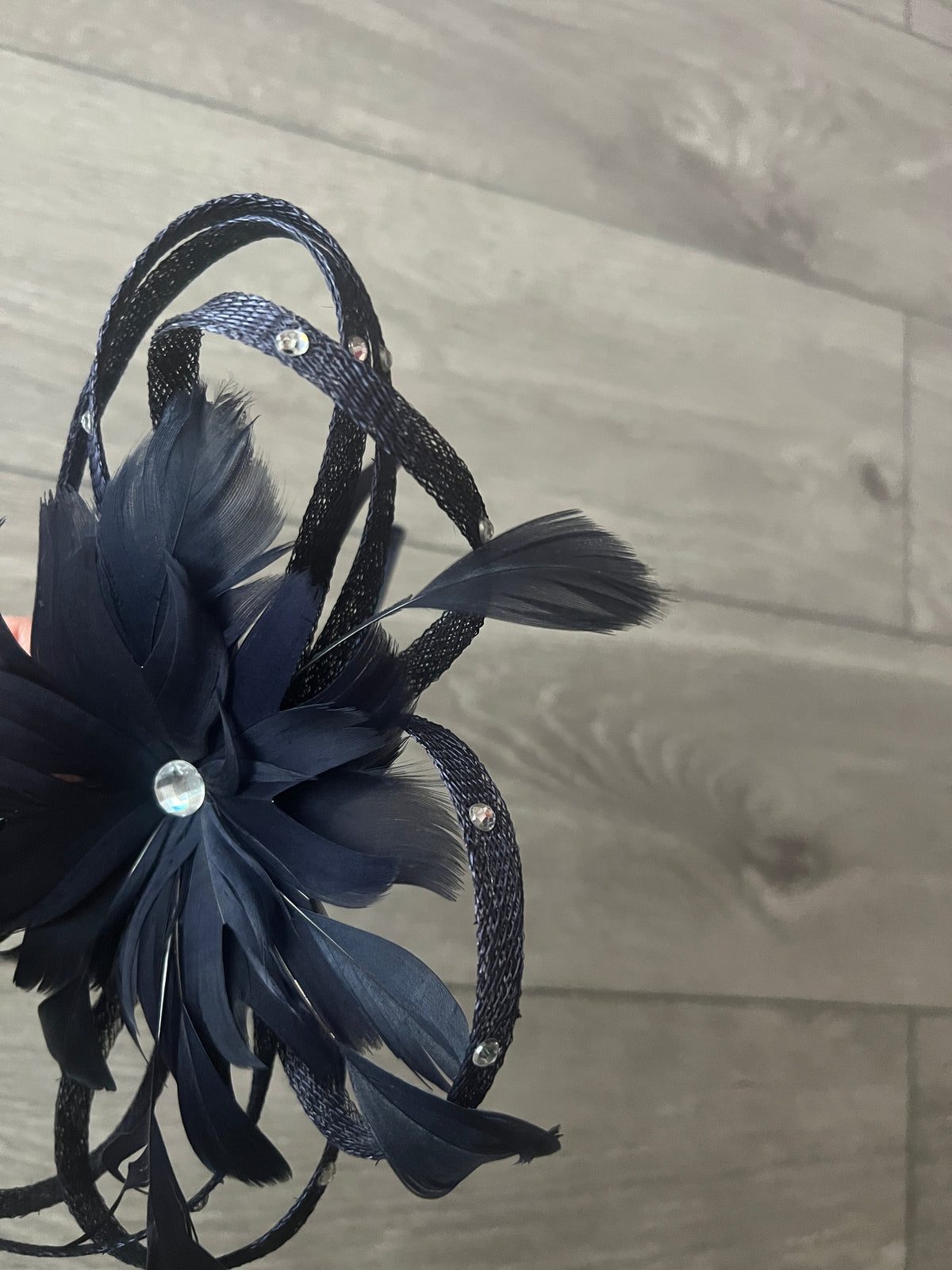 Navy Fascinator With Diamanté Loops &amp; Flower-Fascinators Direct