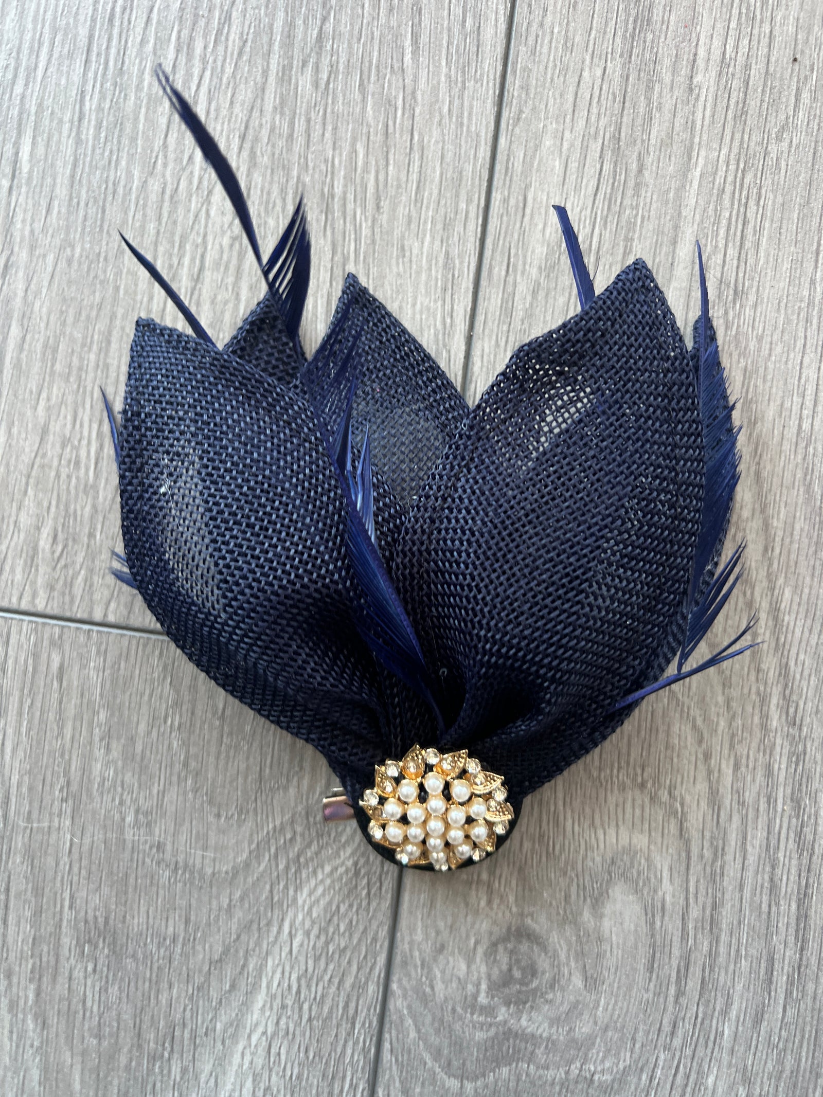 Navy Feather Petal Fan Hair Clip Fascinator-Fascinators Direct