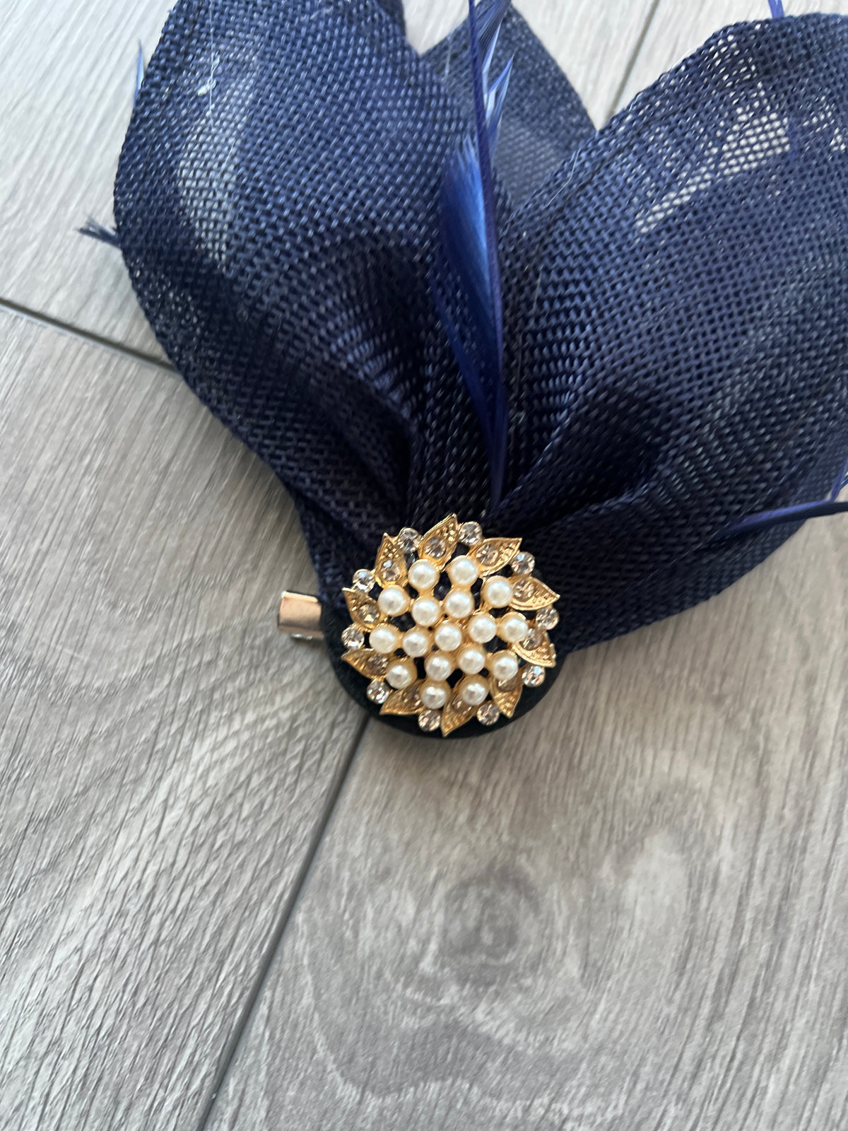 Navy Feather Petal Fan Hair Clip Fascinator-Fascinators Direct
