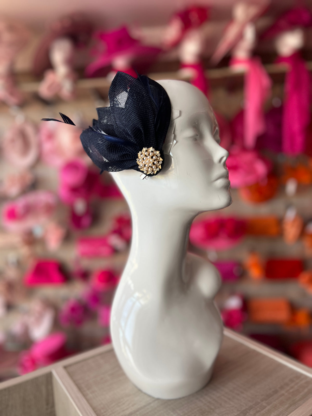 Navy Feather Petal Fan Hair Clip Fascinator-Fascinators Direct