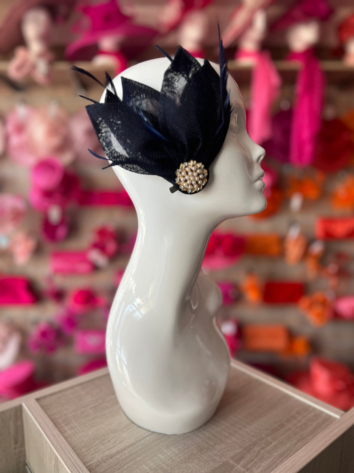 Navy Feather Petal Fan Hair Clip Fascinator-Fascinators Direct