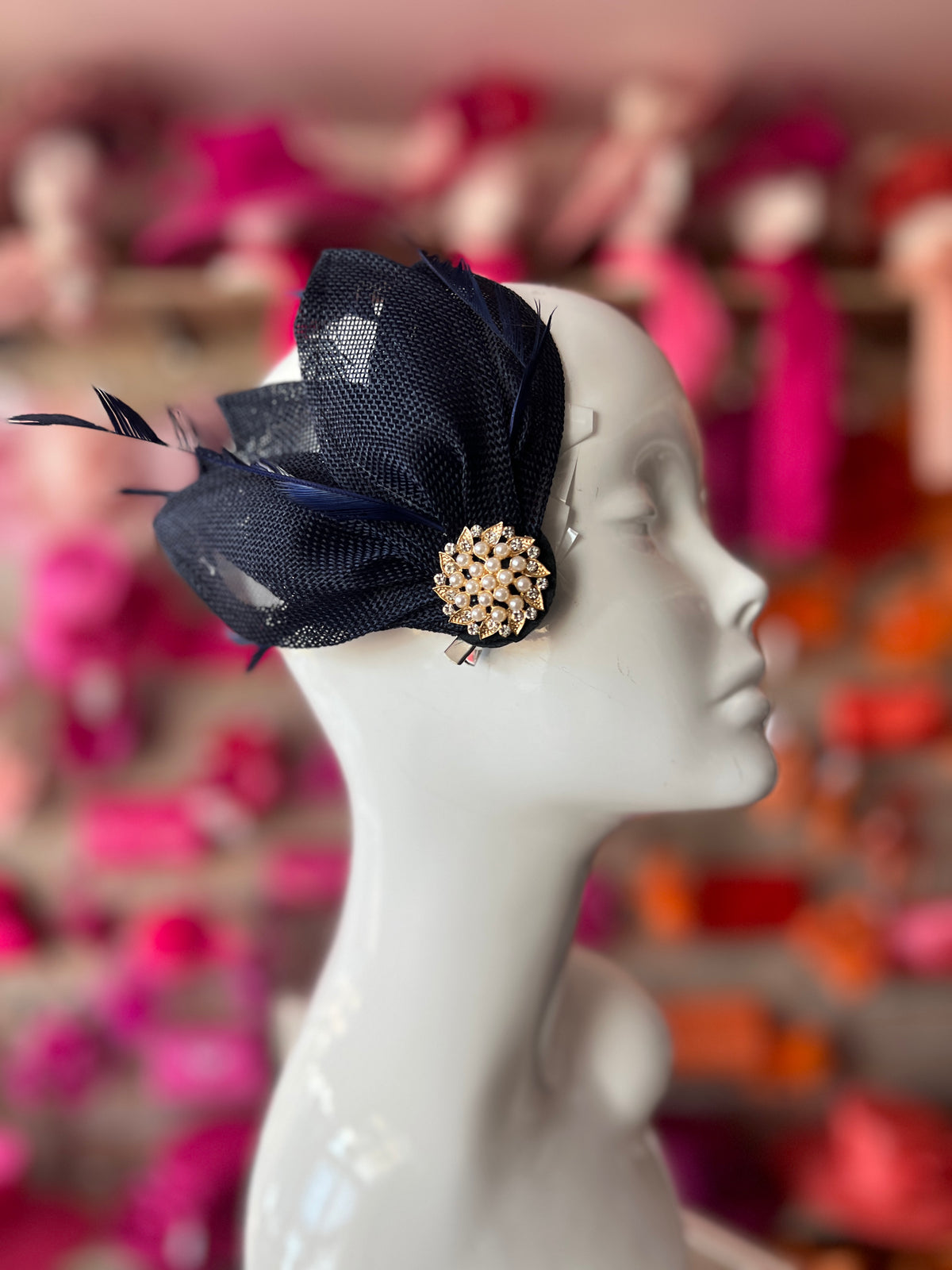 Navy Feather Petal Fan Hair Clip Fascinator-Fascinators Direct