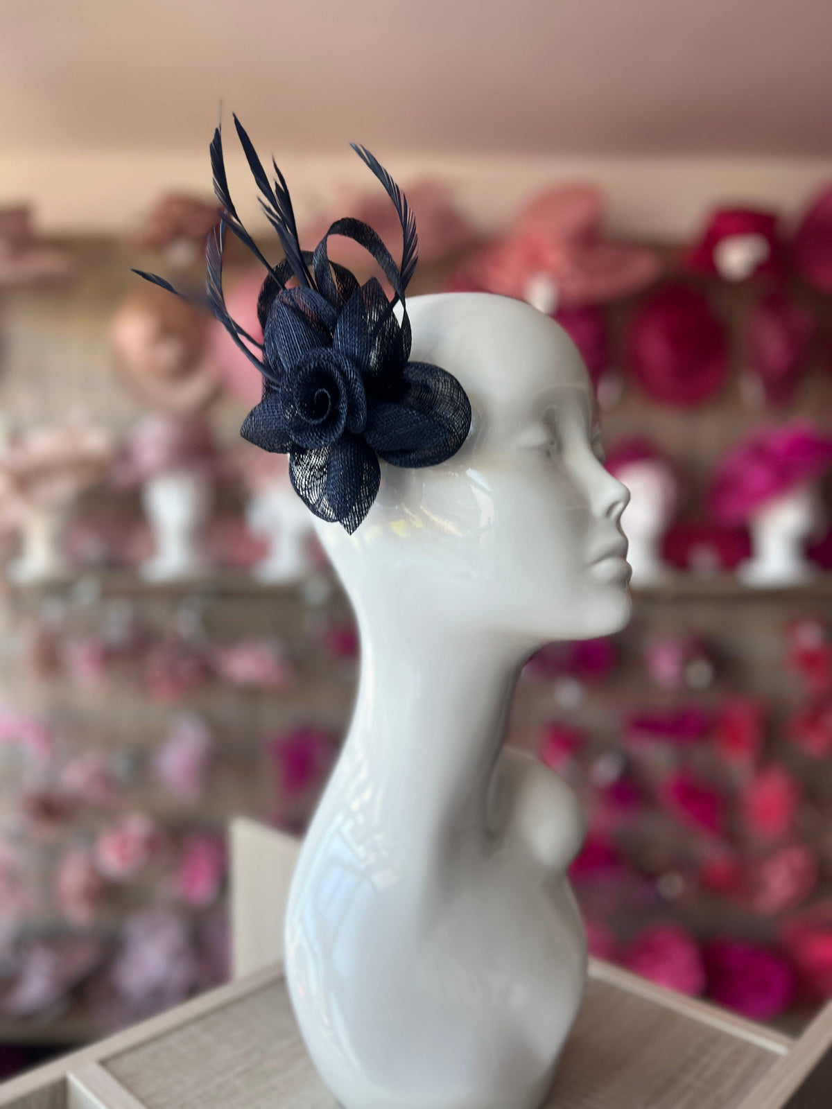 Navy Flower Fascinator Clip with Feathers-Fascinators Direct