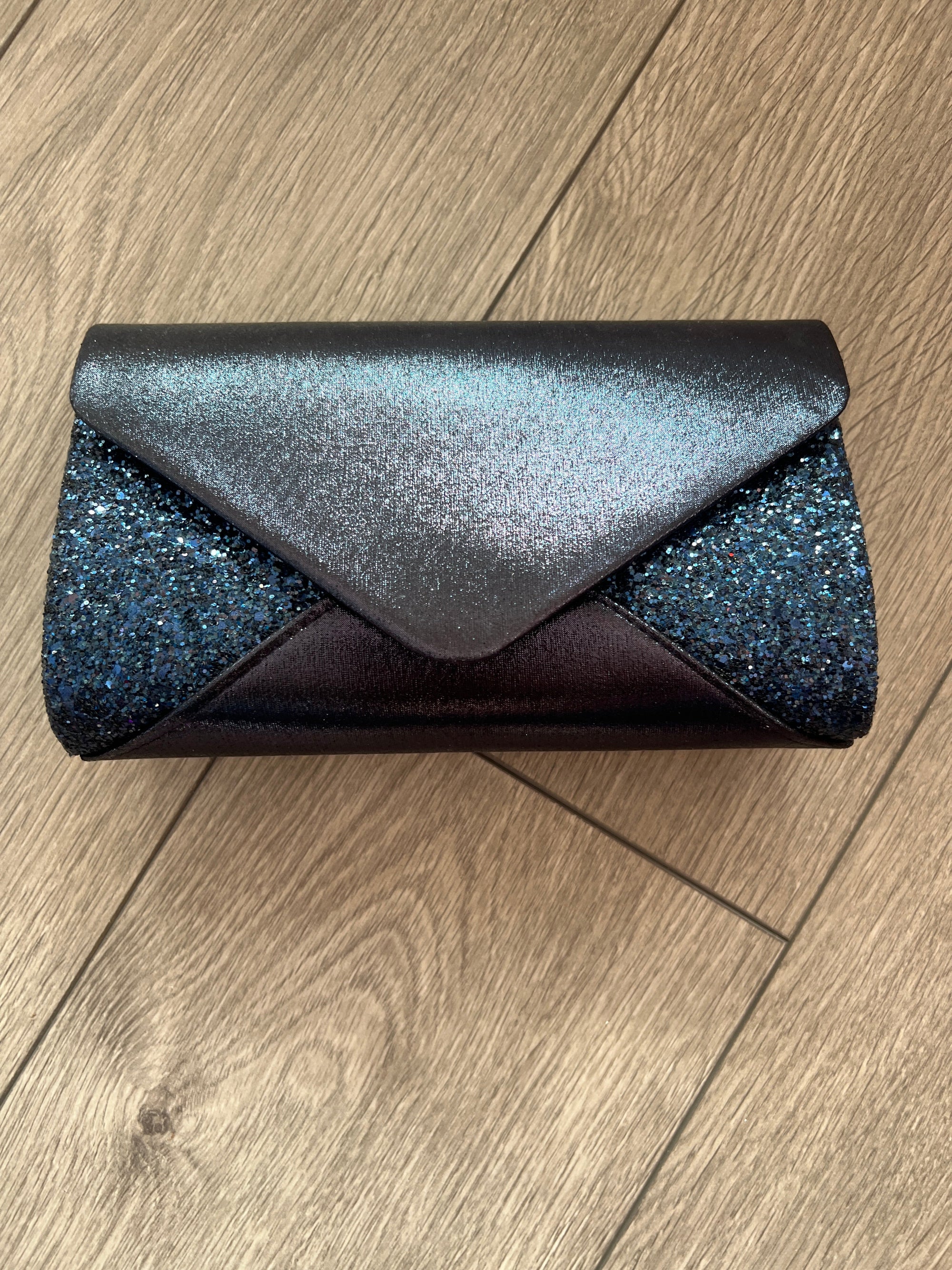 Navy Glitter Envelope Clutch Bag-Fascinators Direct