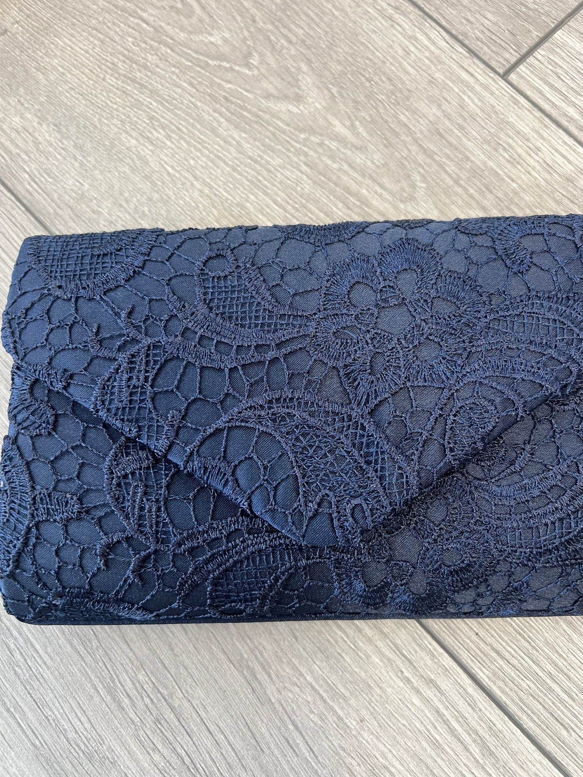 Navy lace clutch bag sale