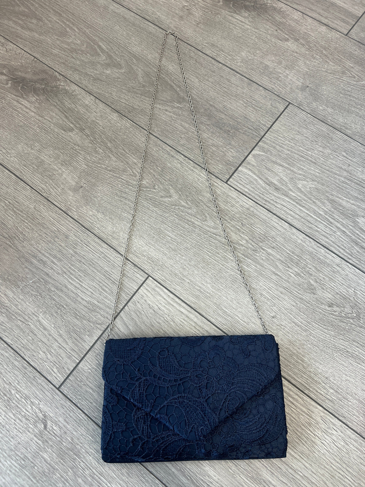 Navy Lace Envelope Clutch Bag-Fascinators Direct