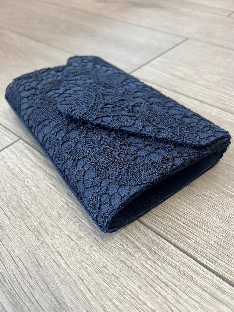 Navy Lace Envelope Clutch Bag