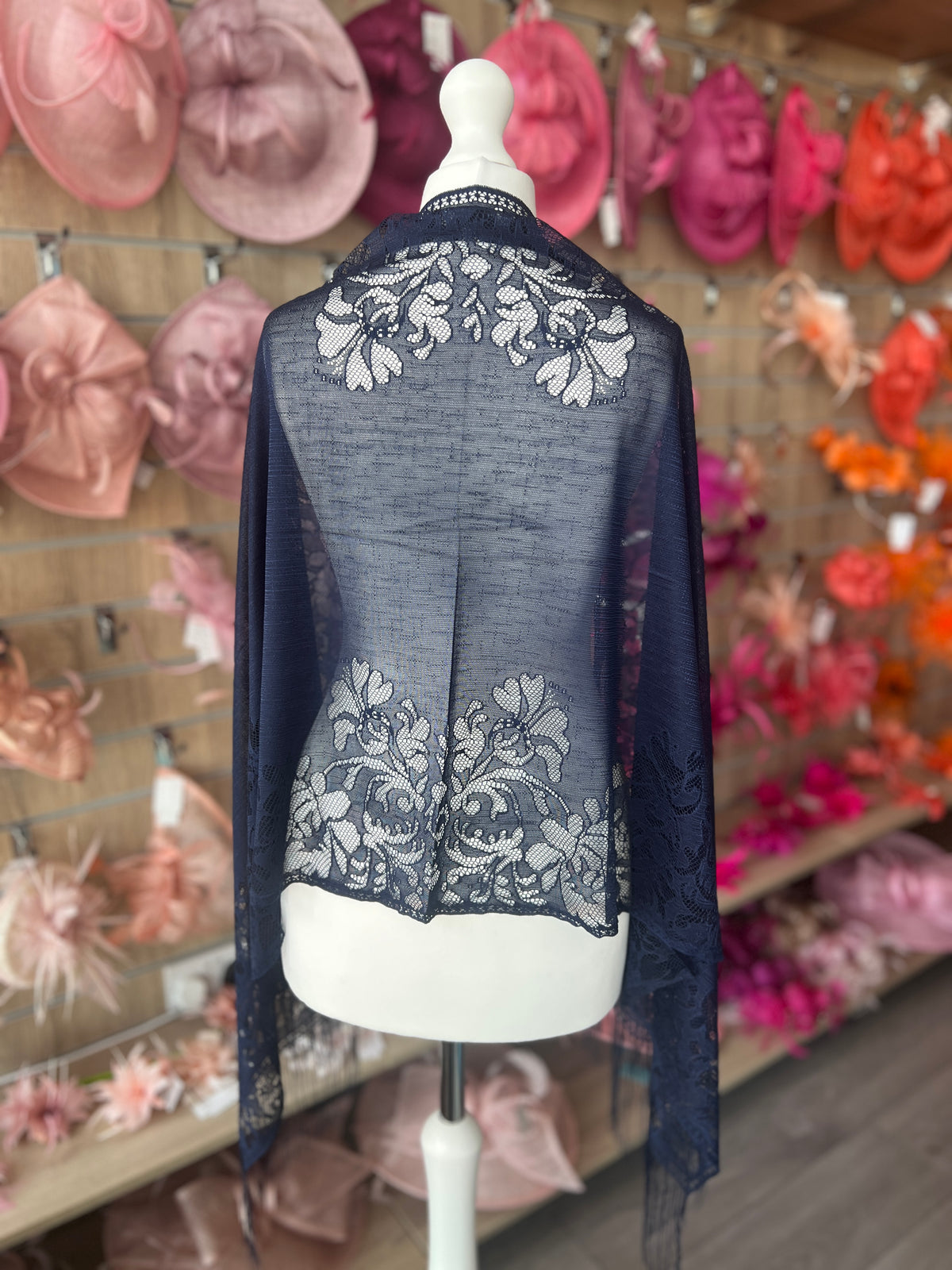 Navy Lace Shawl-Fascinators Direct
