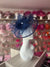 Navy Large Fascinator With Feather Flower & Netting-Fascinators Direct