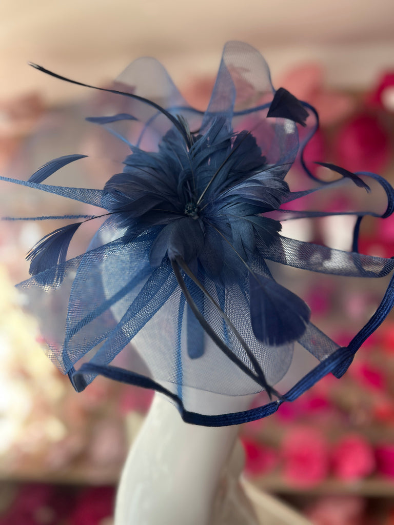 Navy Blue Fascinator with Magnolia high quality Flower