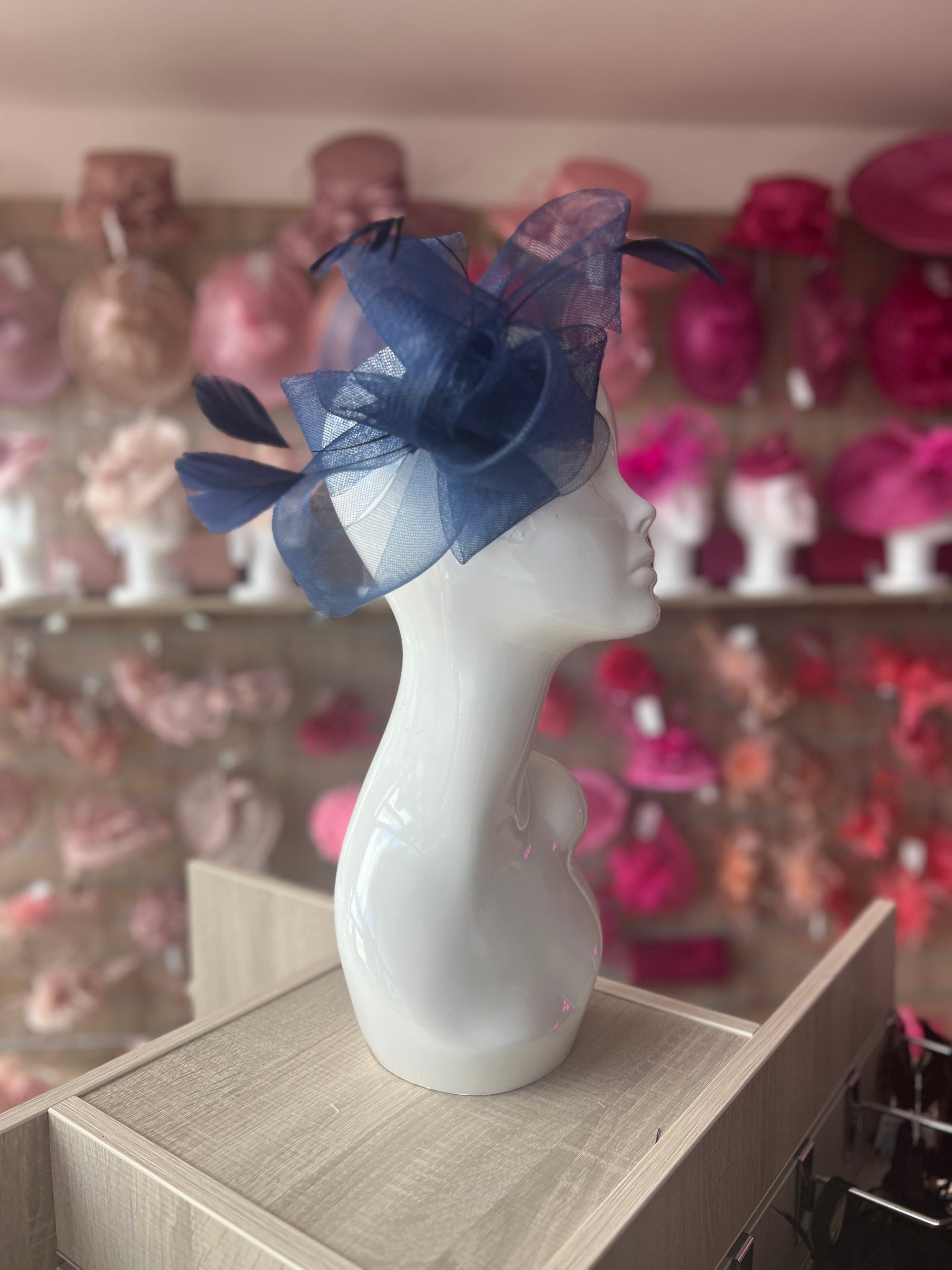 Navy Large Loop Fascinator With Feathers-Fascinators Direct