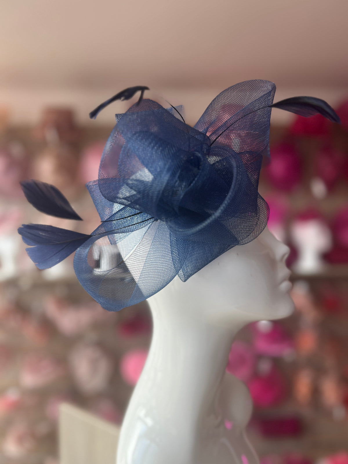Navy Large Loop Fascinator With Feathers-Fascinators Direct