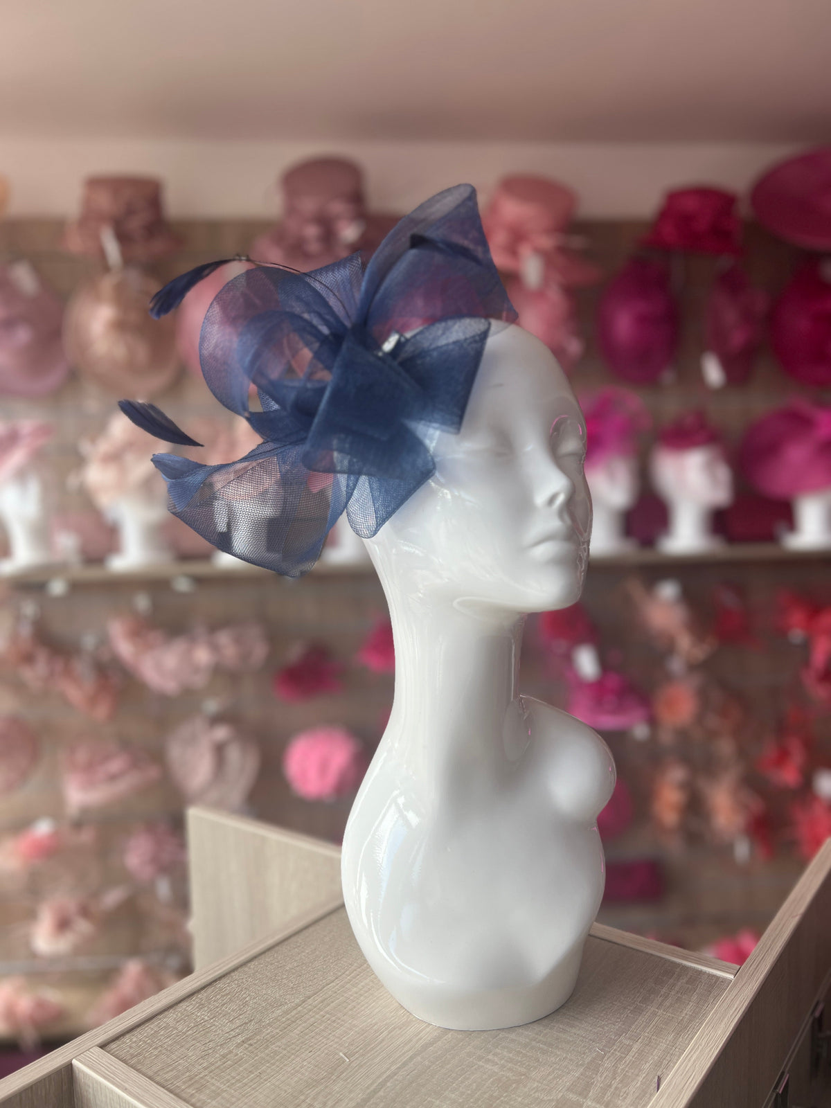 Navy Large Loop Fascinator With Feathers-Fascinators Direct