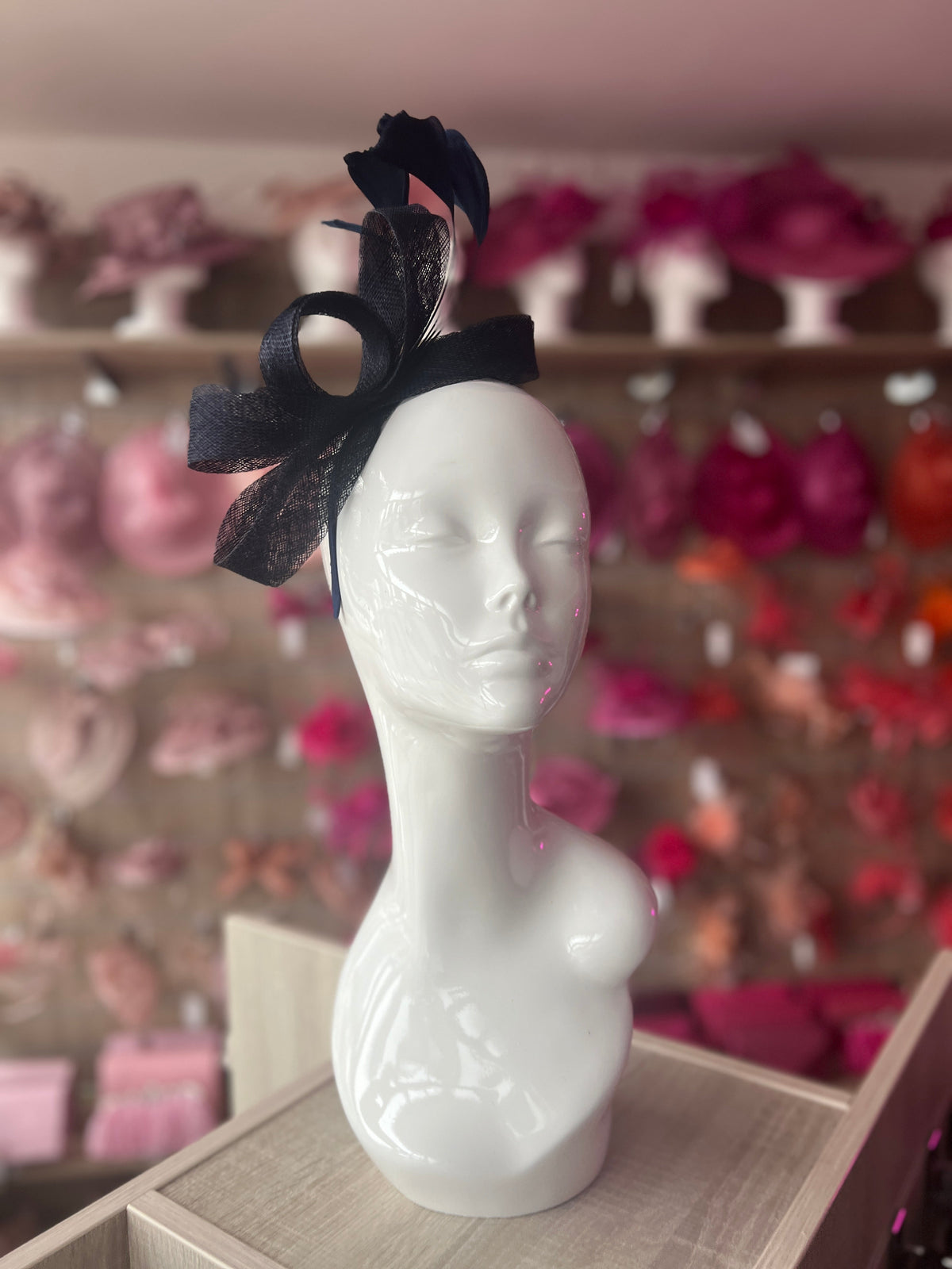 Navy Large Loop Feather Headband Fascinator-Fascinators Direct