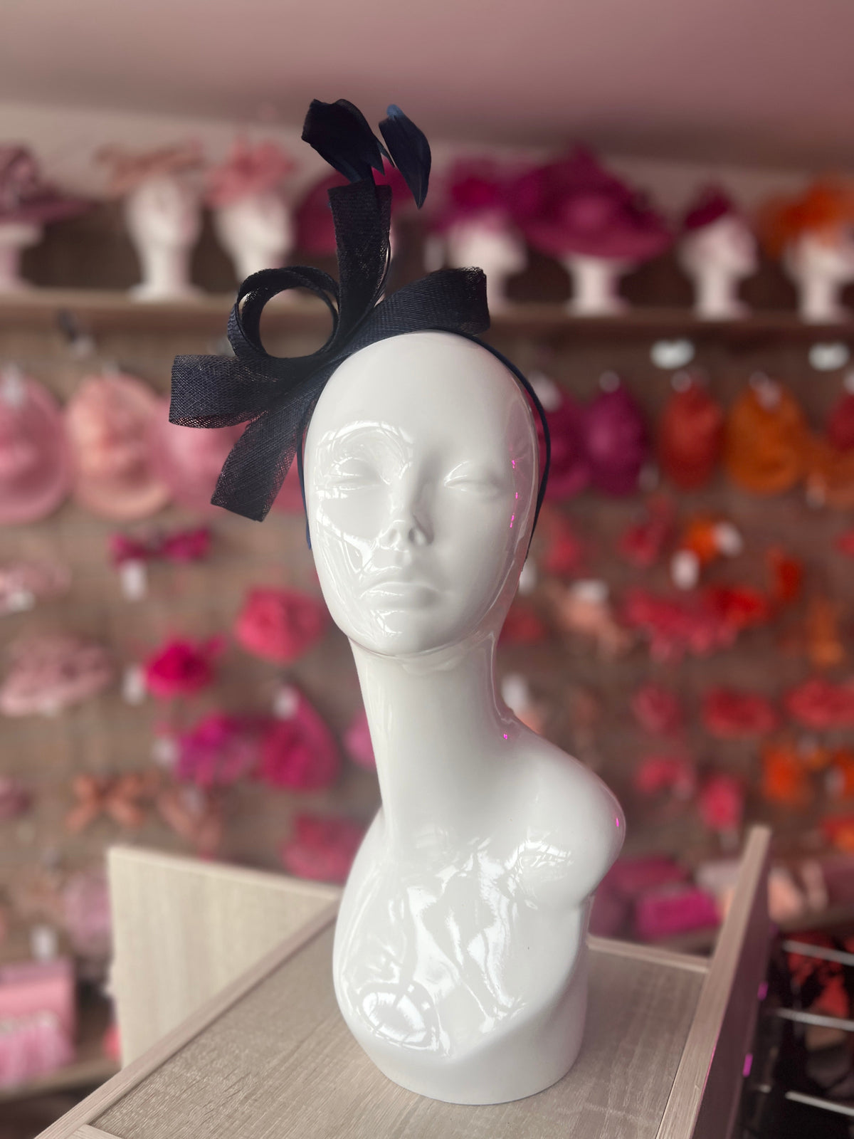 Navy Large Loop Feather Headband Fascinator-Fascinators Direct