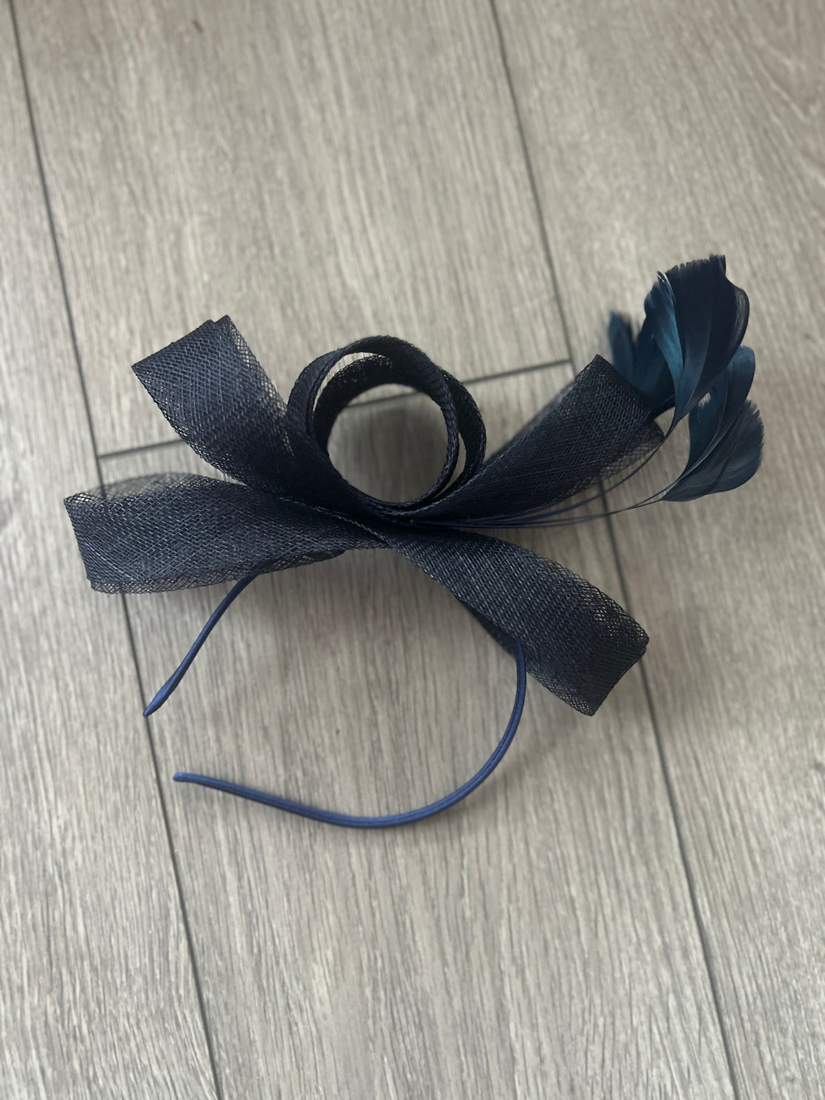 Navy Large Loop Feather Headband Fascinator-Fascinators Direct