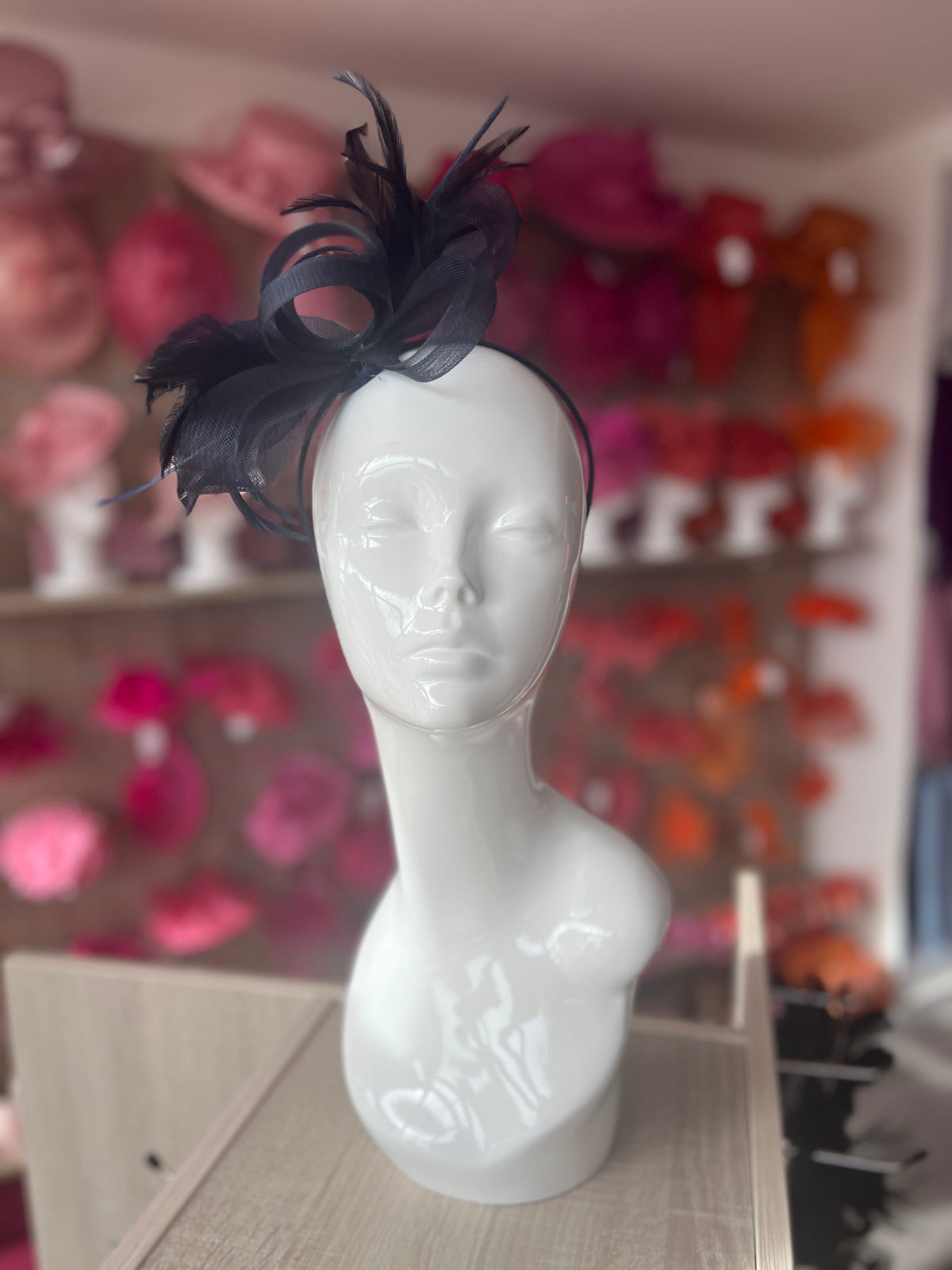 Navy Loop Bow Fascinator With Feathers-Fascinators Direct
