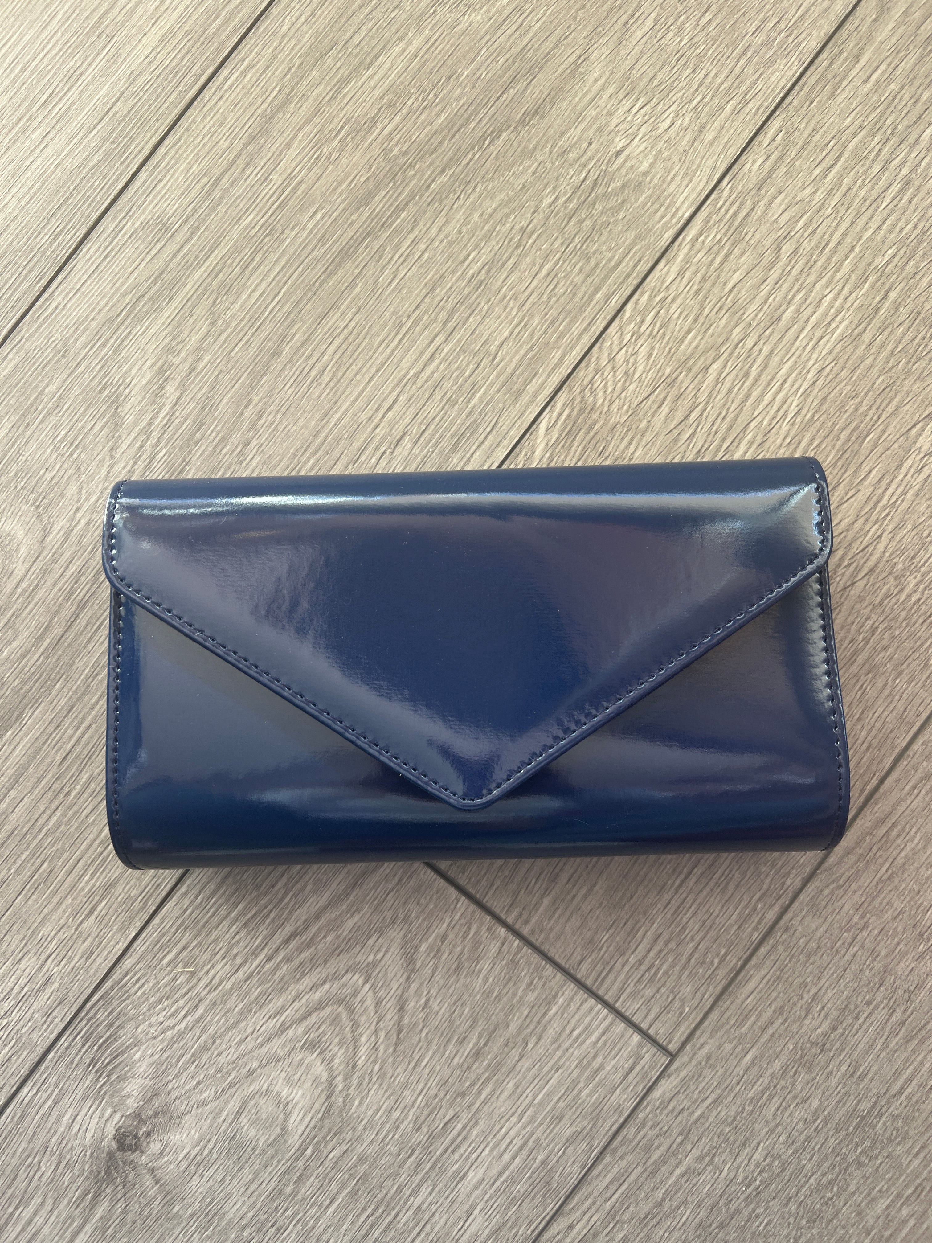 Navy Patent Envelope Clutch Bag