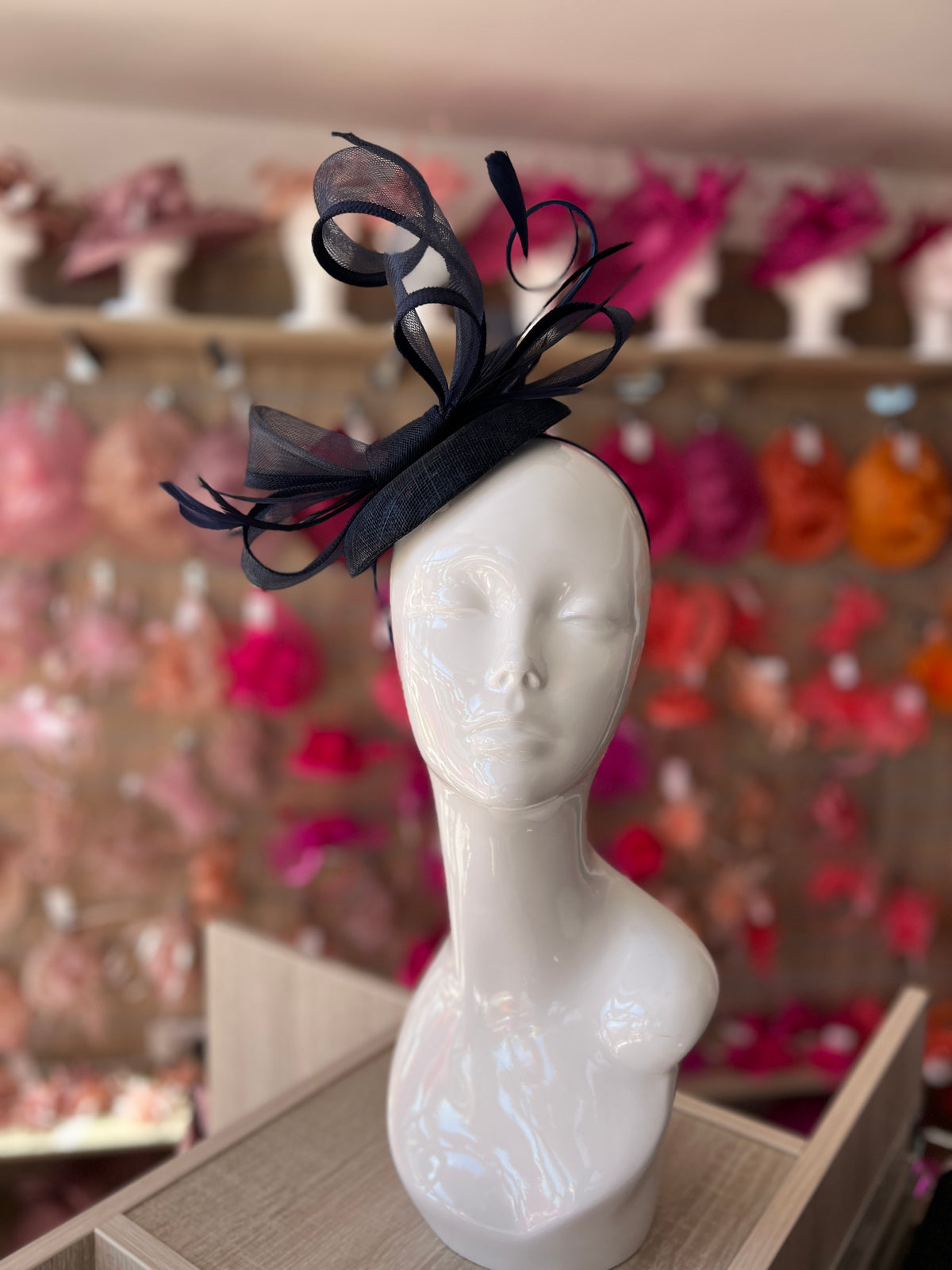 Navy Pill Box Bow Feather Fascinator-Fascinators Direct