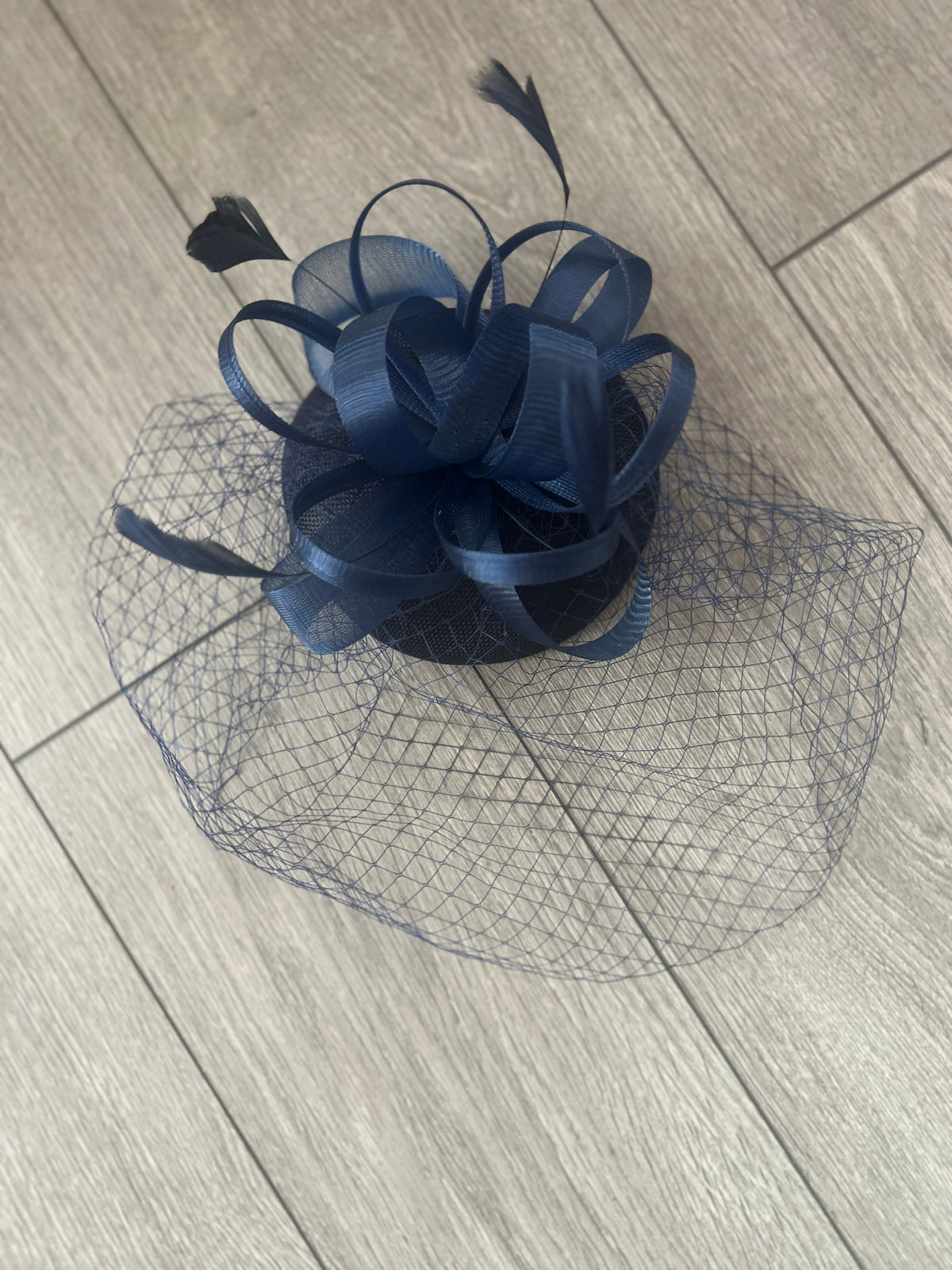 Navy Pillbox Fascinator With Birdcage Veil-Fascinators Direct