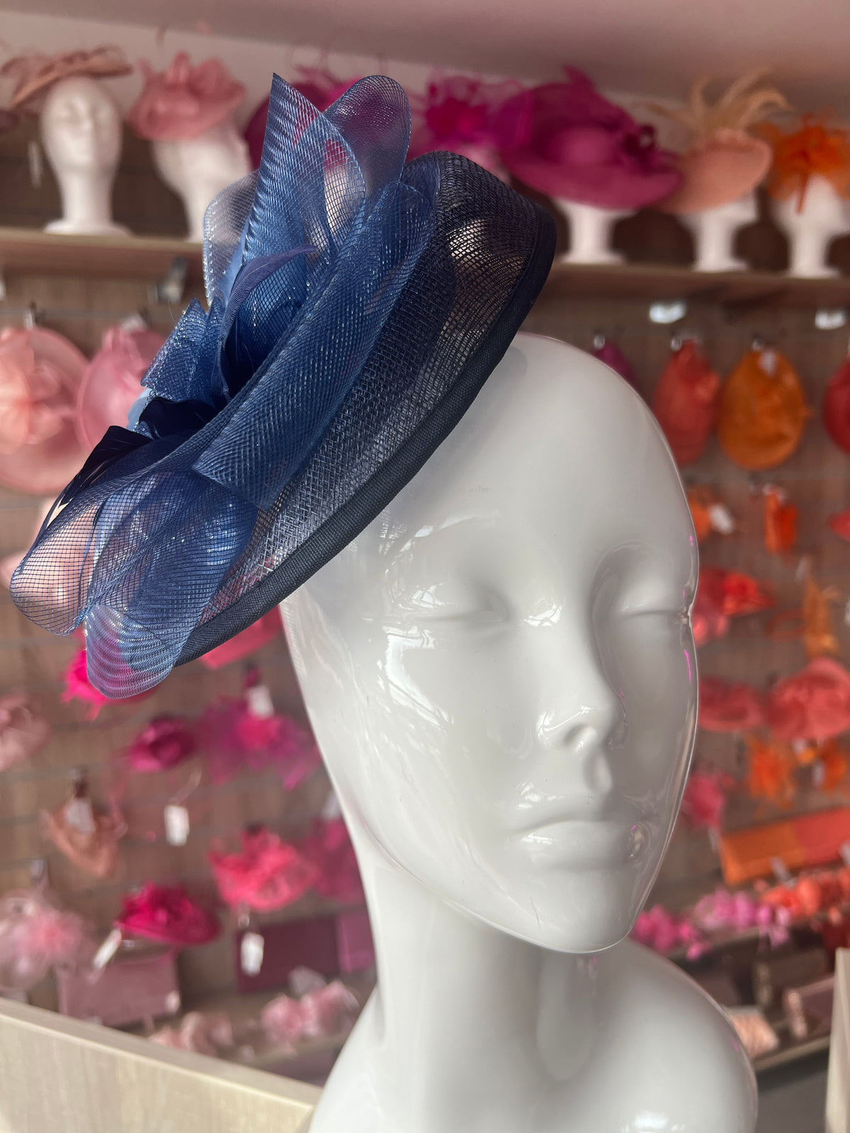Navy Pillbox Fascinator With Flower-Fascinators Direct