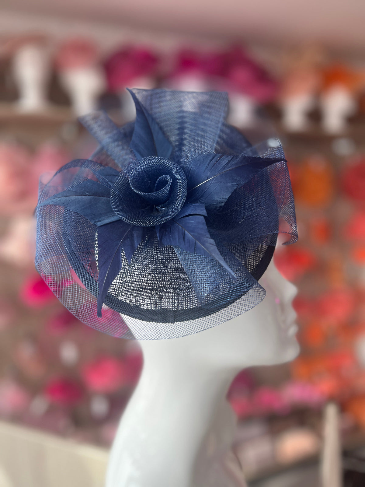Navy Pillbox Fascinator With Flower-Fascinators Direct